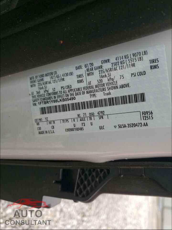 FORD TRANSIT CO 2020 - 1FTBR1Y88LKB05490