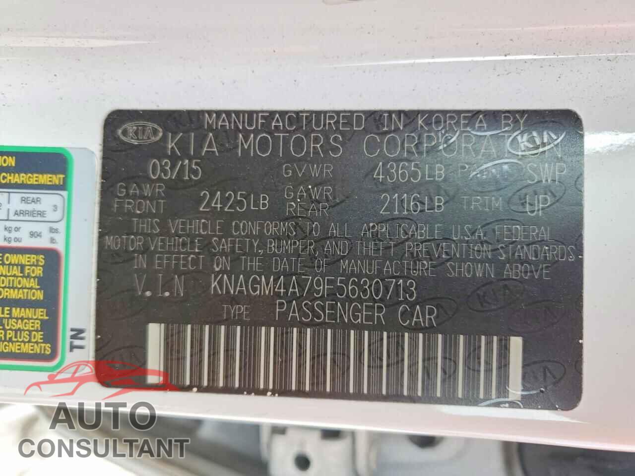 KIA OPTIMA 2015 - KNAGM4A79F5630713