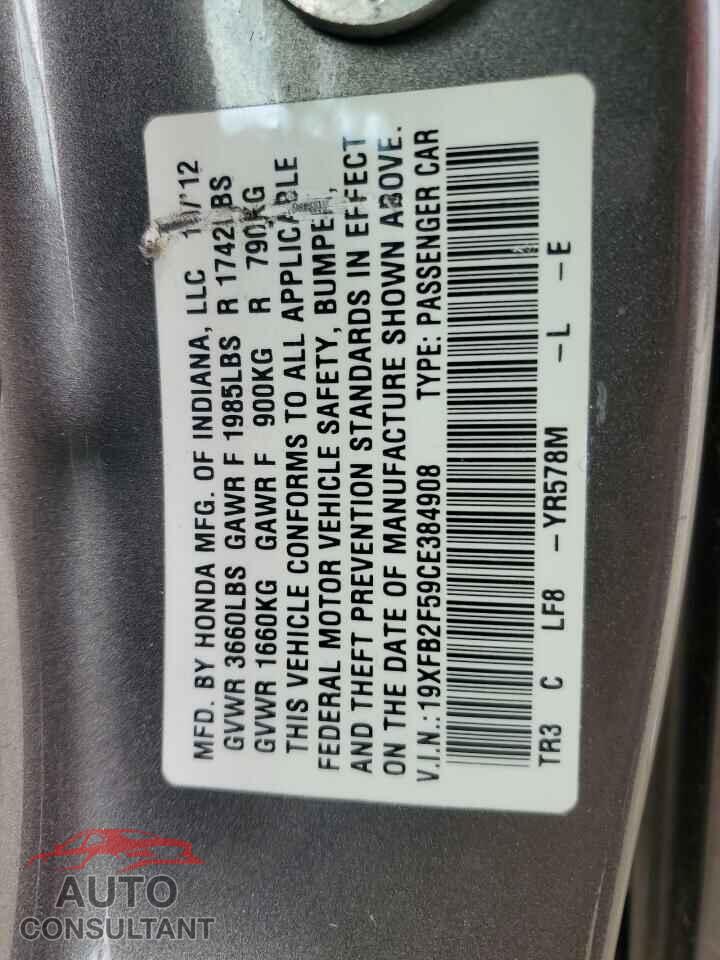 HONDA CIVIC 2012 - 19XFB2F59CE384908