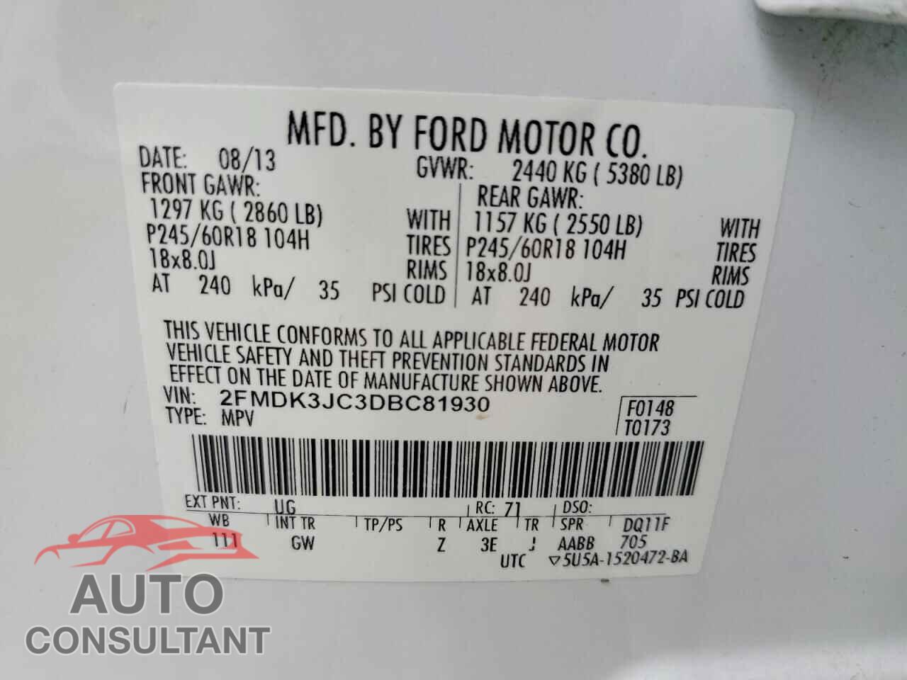 FORD EDGE 2013 - 2FMDK3JC3DBC81930