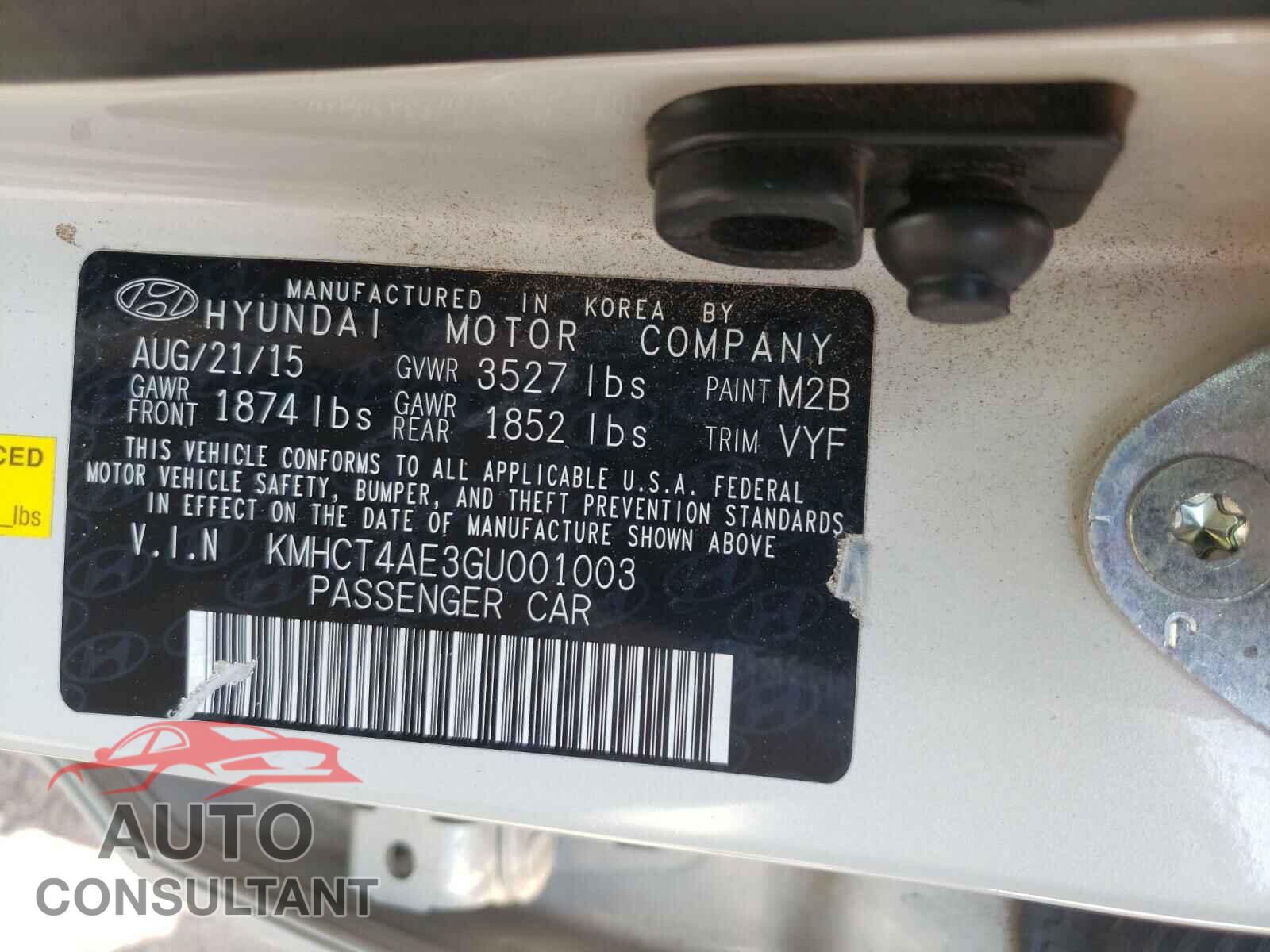 HYUNDAI ACCENT 2016 - KMHCT4AE3GU001003
