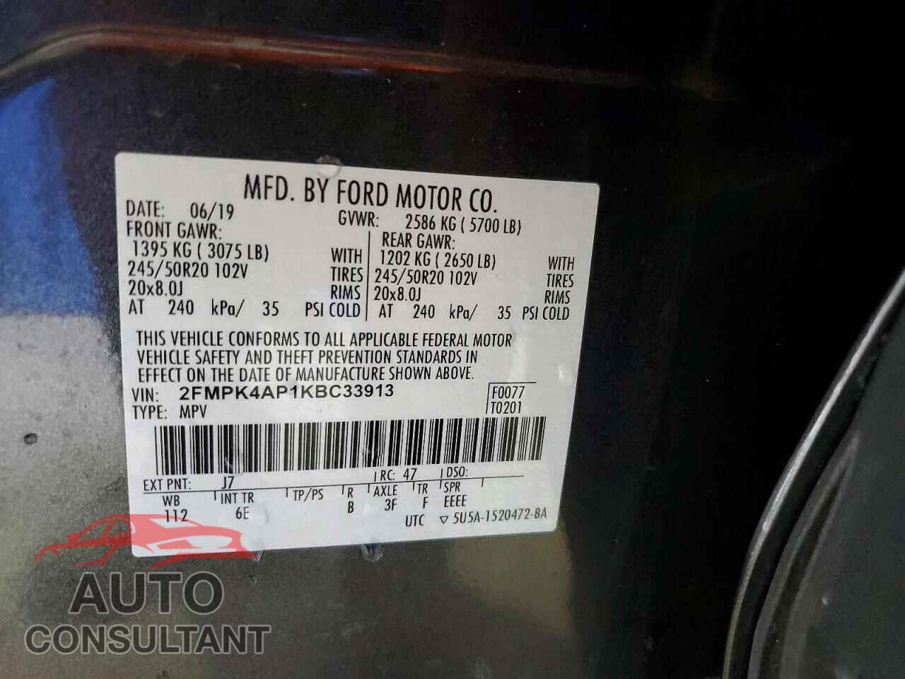 FORD EDGE 2019 - 2FMPK4AP1KBC33913