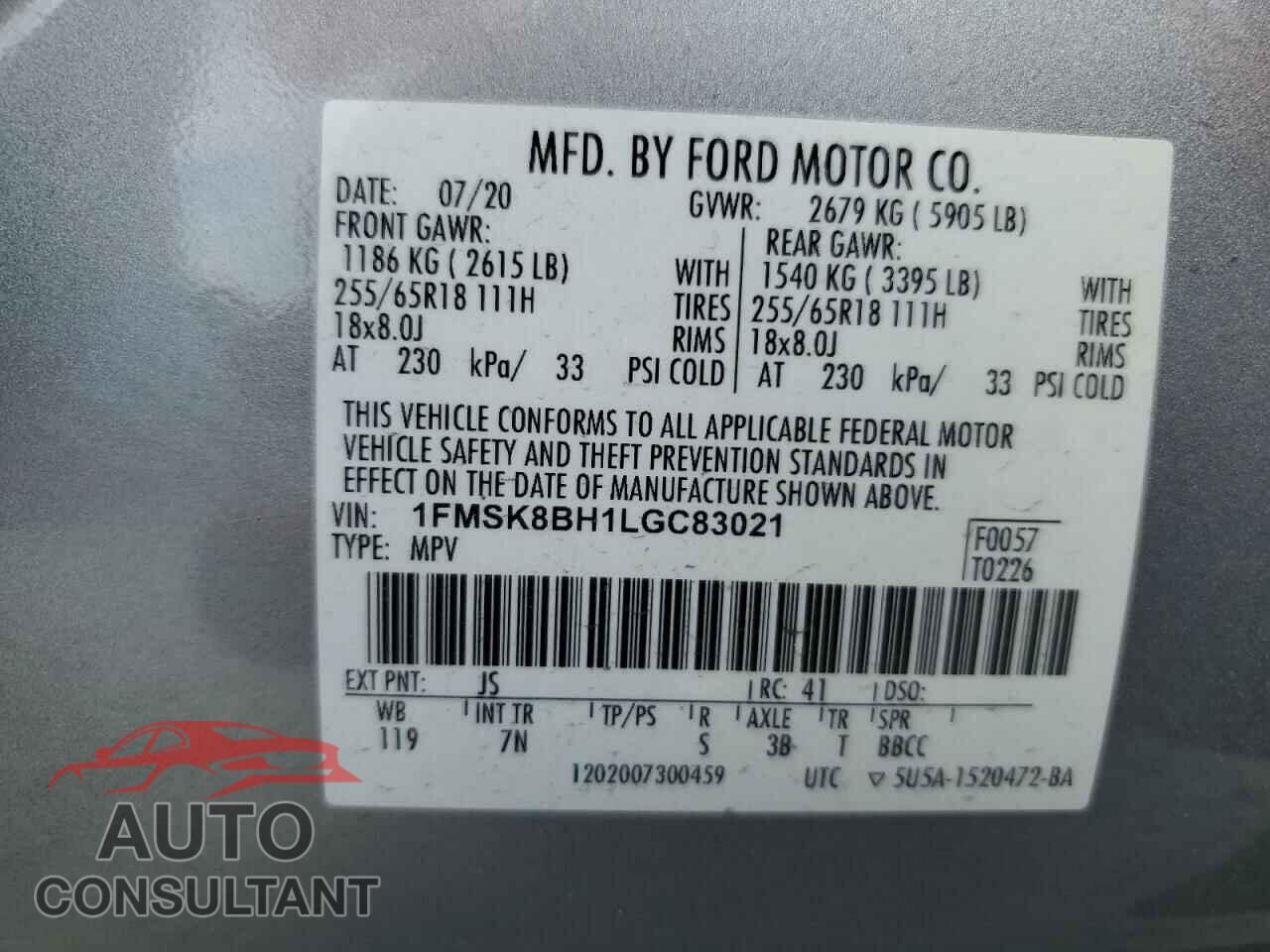 FORD EXPLORER 2020 - 1FMSK8BH1LGC83021