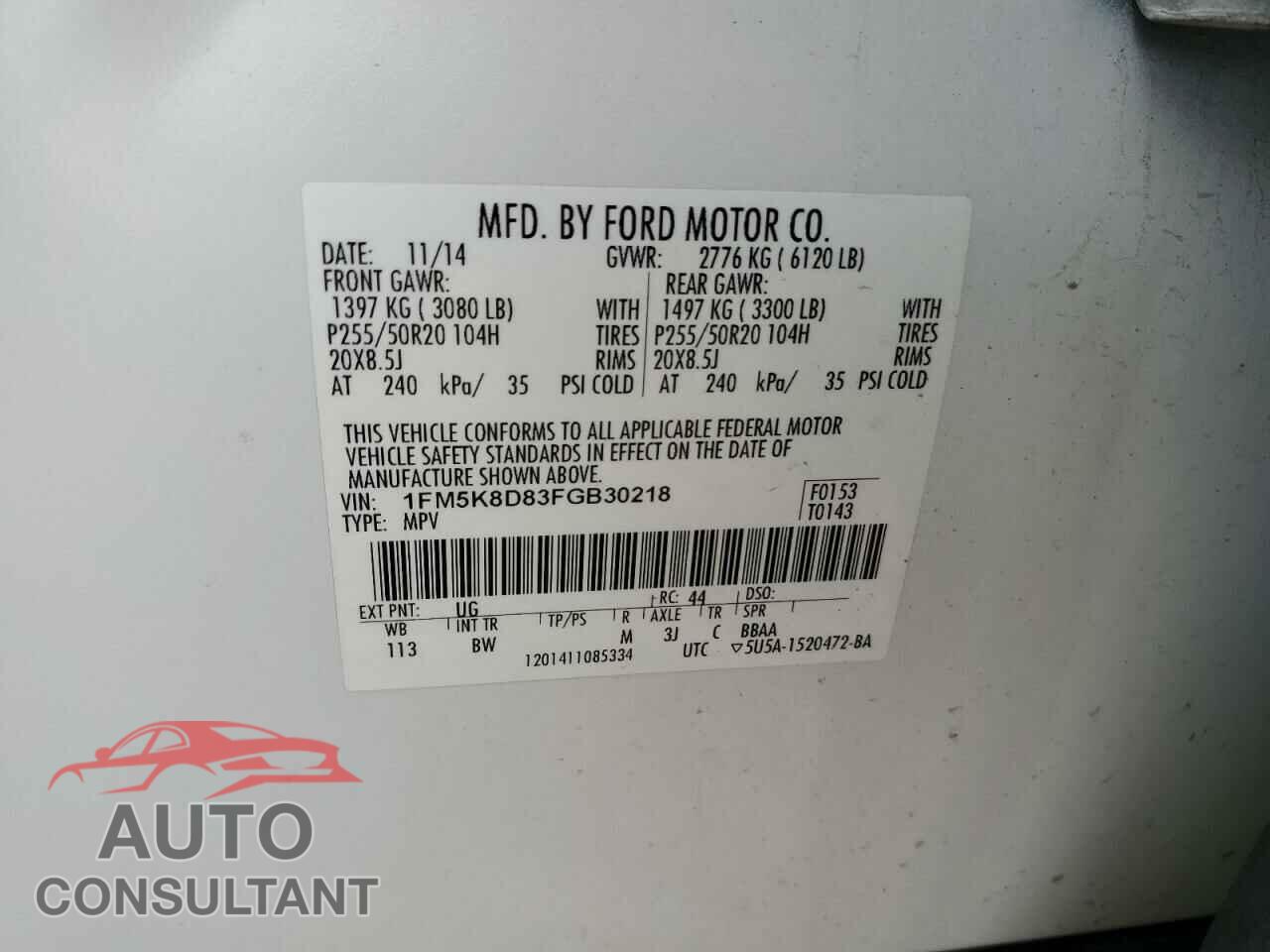 FORD EXPLORER 2015 - 1FM5K8D83FGB30218