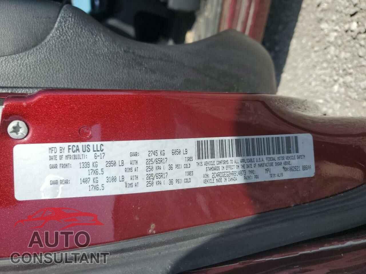 DODGE CARAVAN 2017 - 2C4RDGEG2HR814873