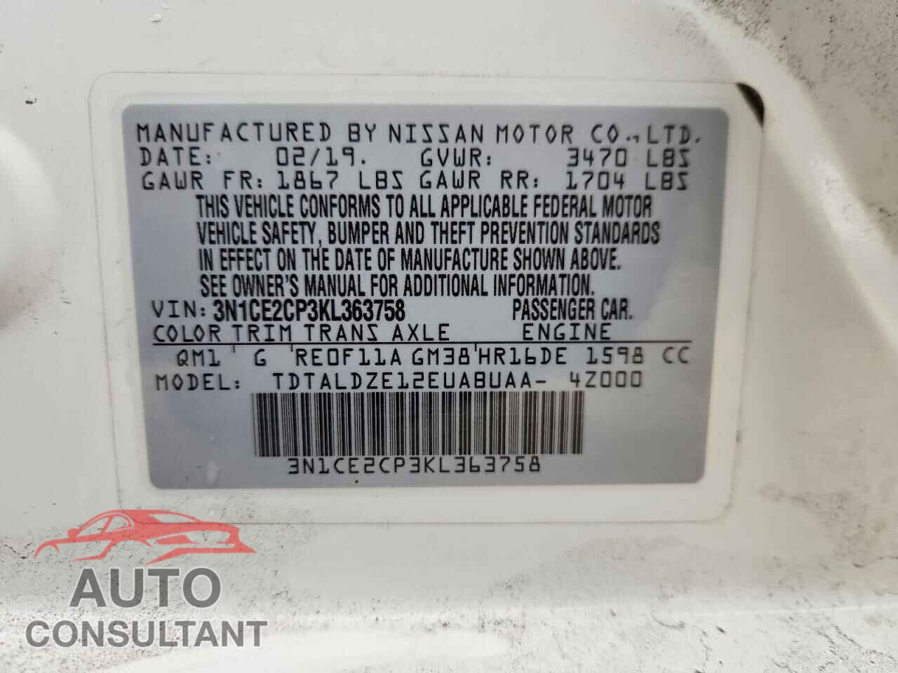 NISSAN VERSA 2019 - 3N1CE2CP3KL363758