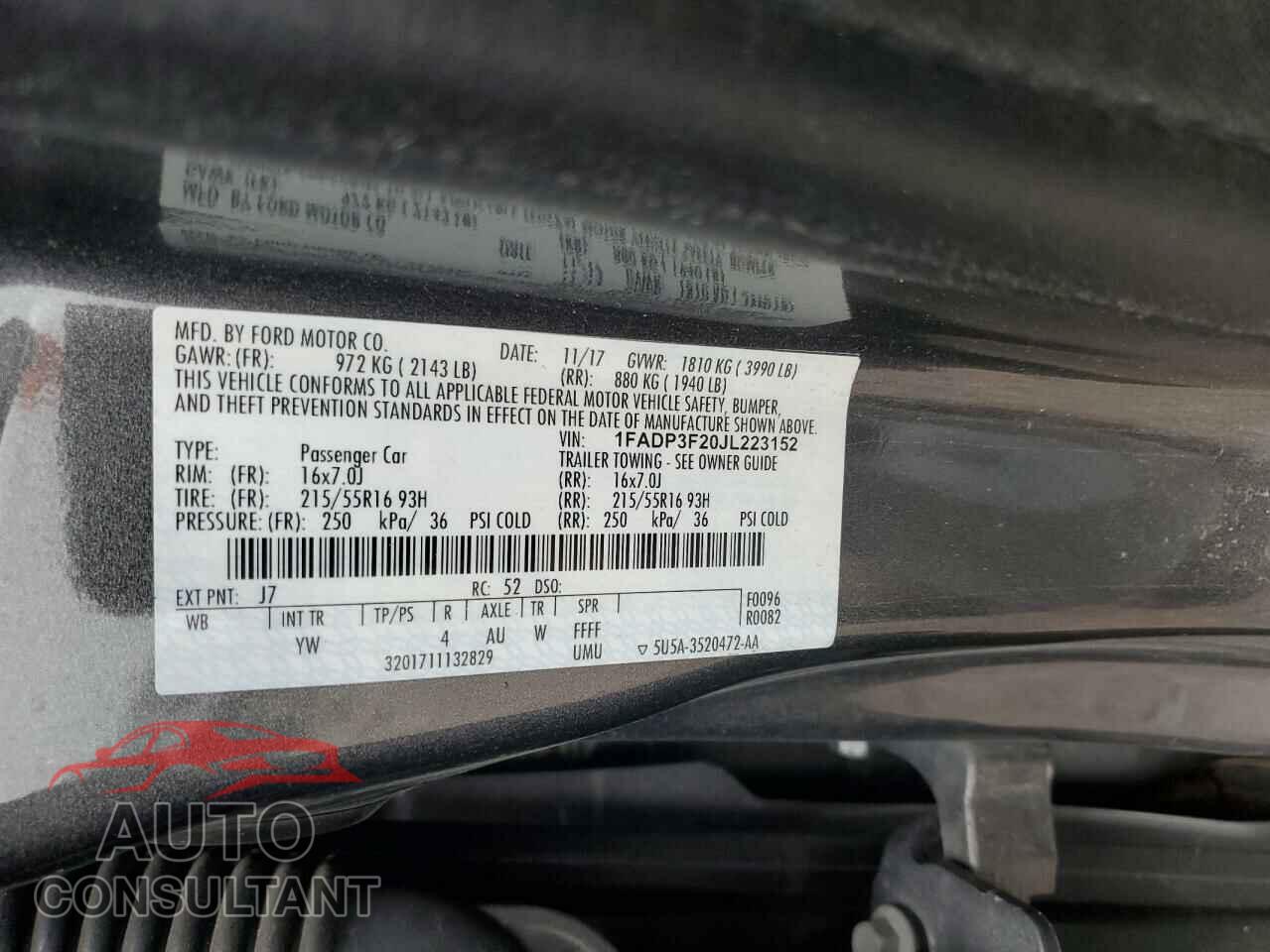 FORD FOCUS 2018 - 1FADP3F20JL223152