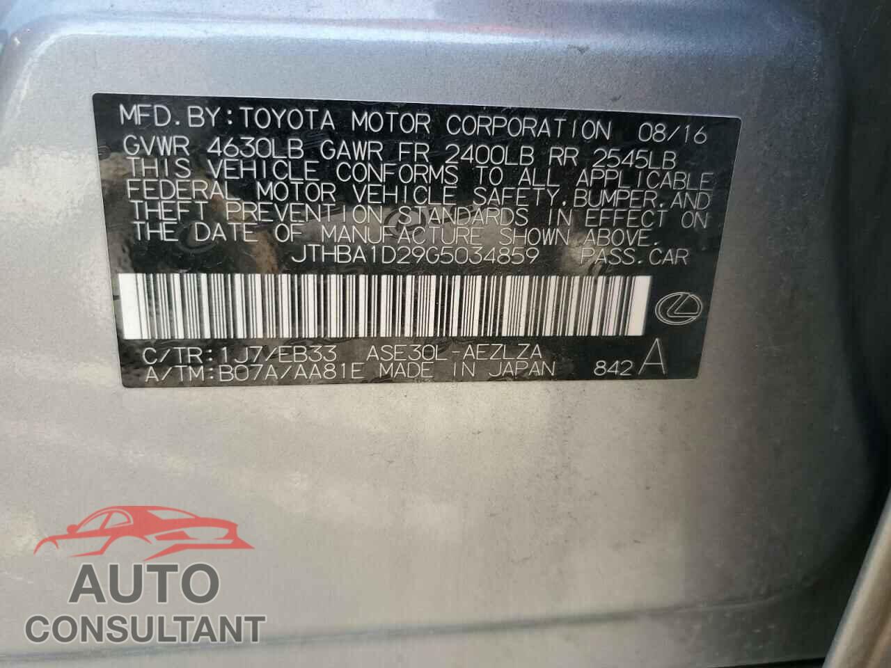 LEXUS IS 2016 - JTHBA1D29G5034859