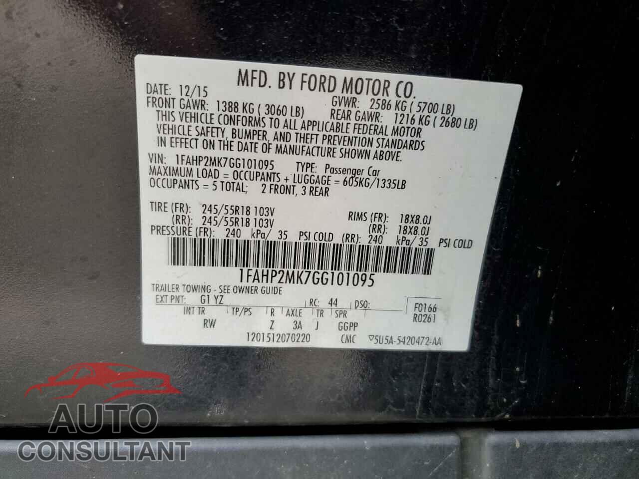 FORD TAURUS 2016 - 1FAHP2MK7GG101095