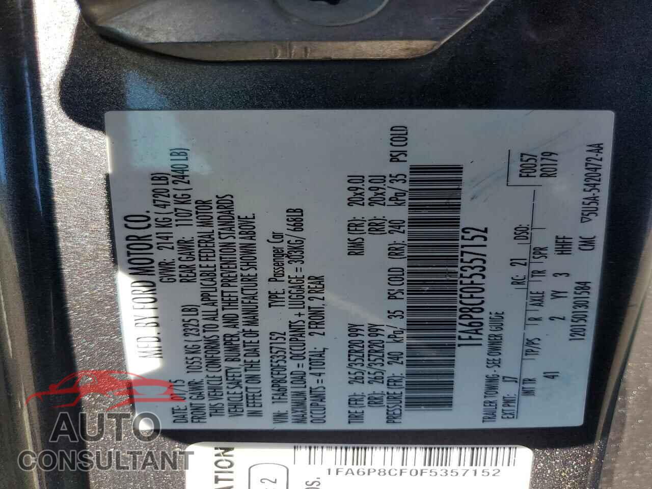 FORD MUSTANG 2015 - 1FA6P8CF0F5357152