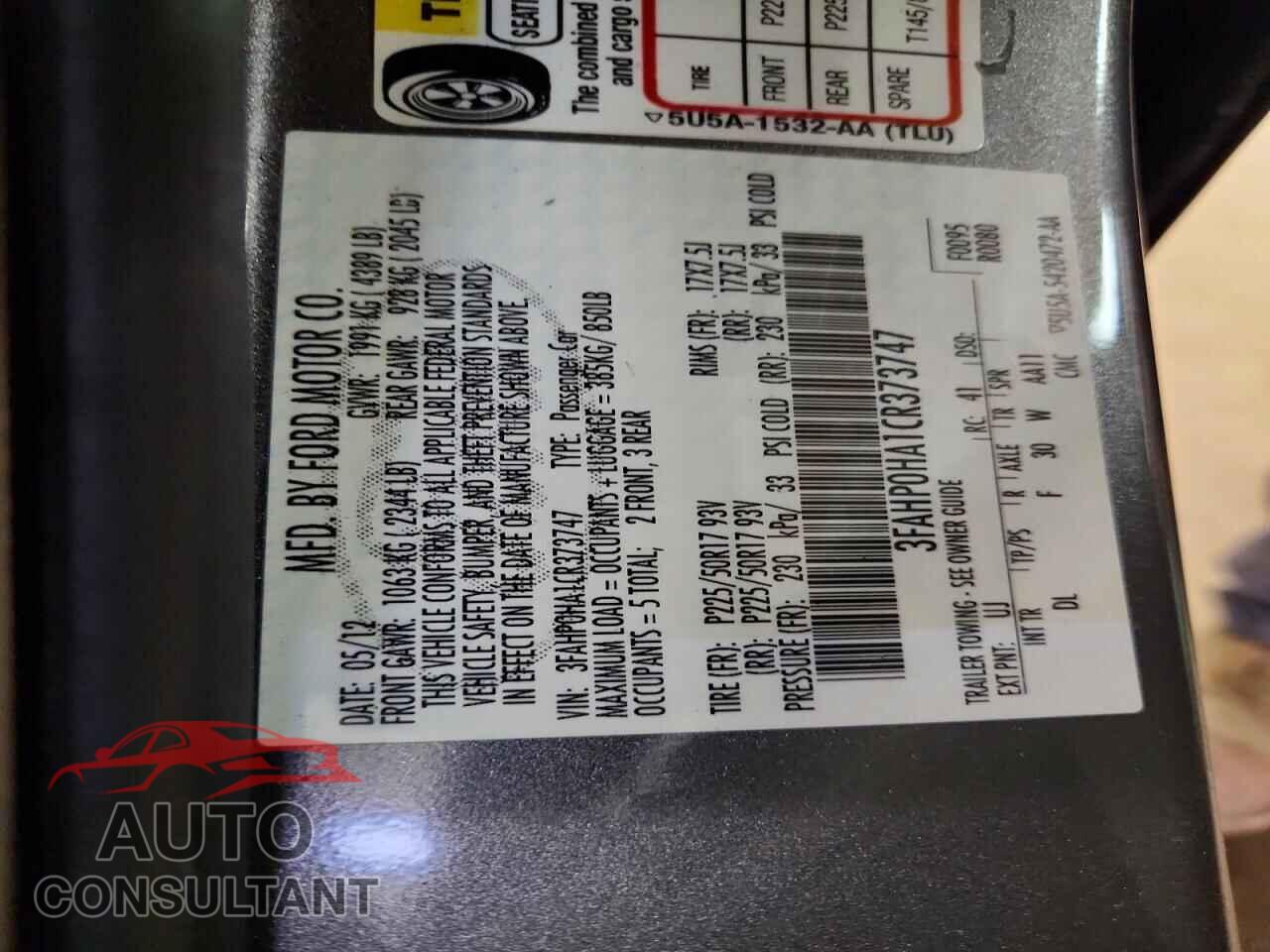FORD ALL Models 2012 - 3FAHP0HA1CR373747