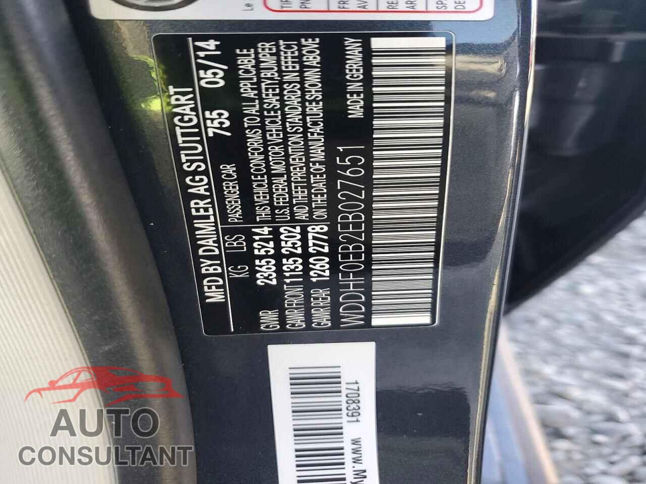 MERCEDES-BENZ E-CLASS 2014 - WDDHF0EB2EB027651