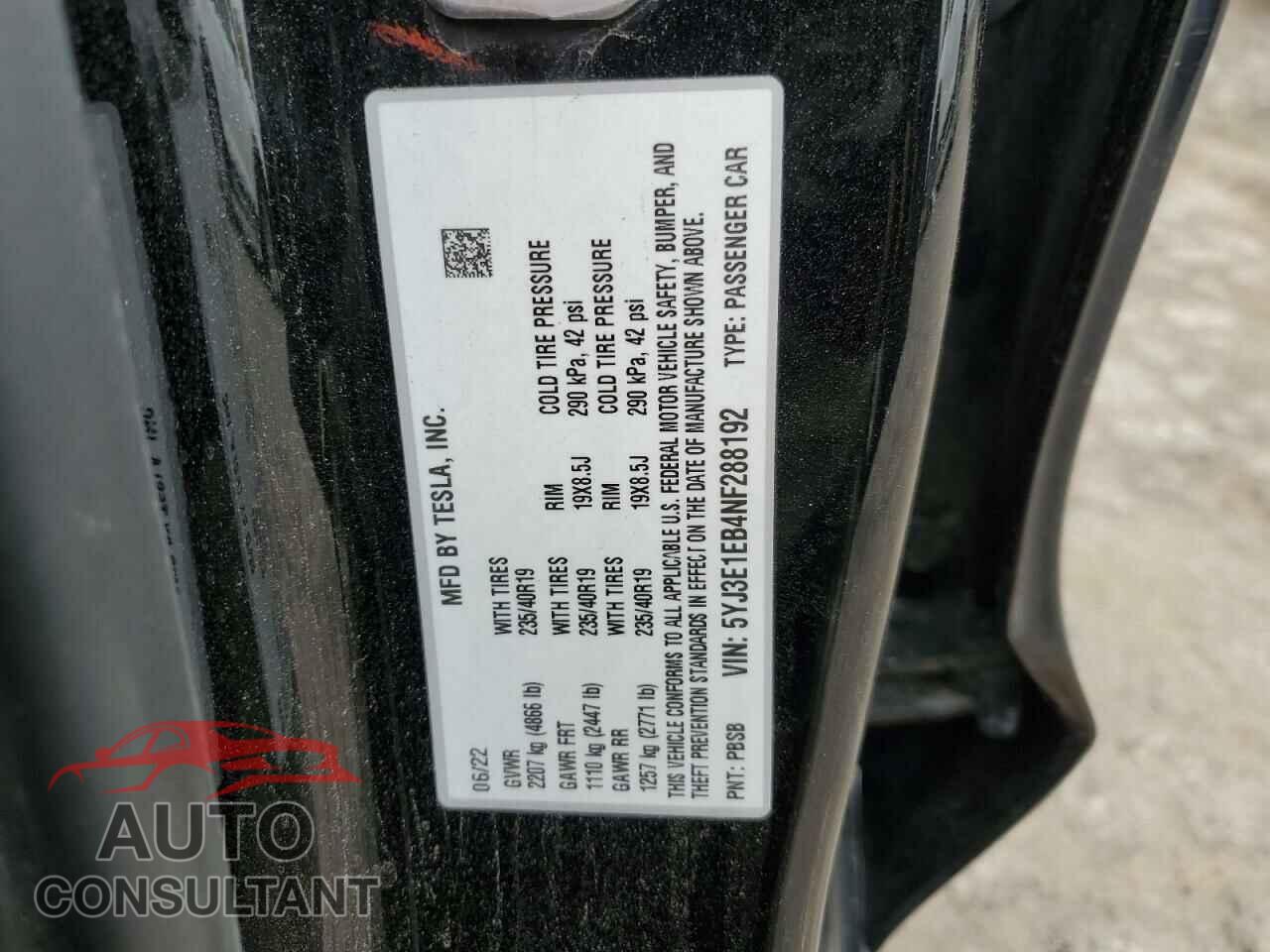 TESLA MODEL 3 2022 - 5YJ3E1EB4NF288192