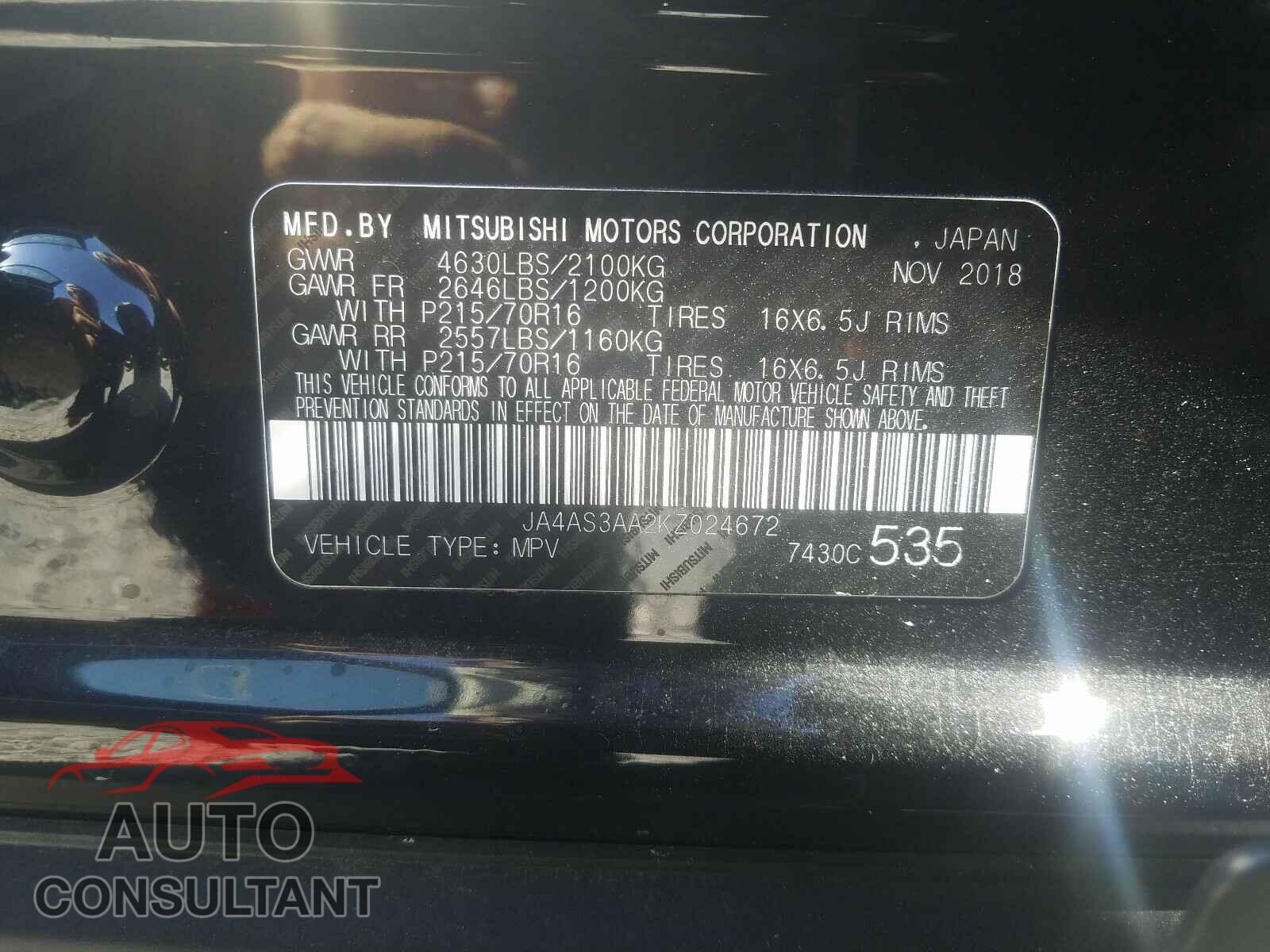 MITSUBISHI ECLIPSE 2019 - JA4AS3AA2KZ024672