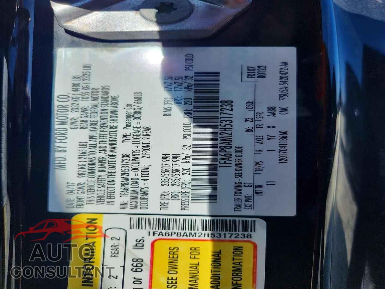 FORD MUSTANG 2017 - 1FA6P8AM2H5317238