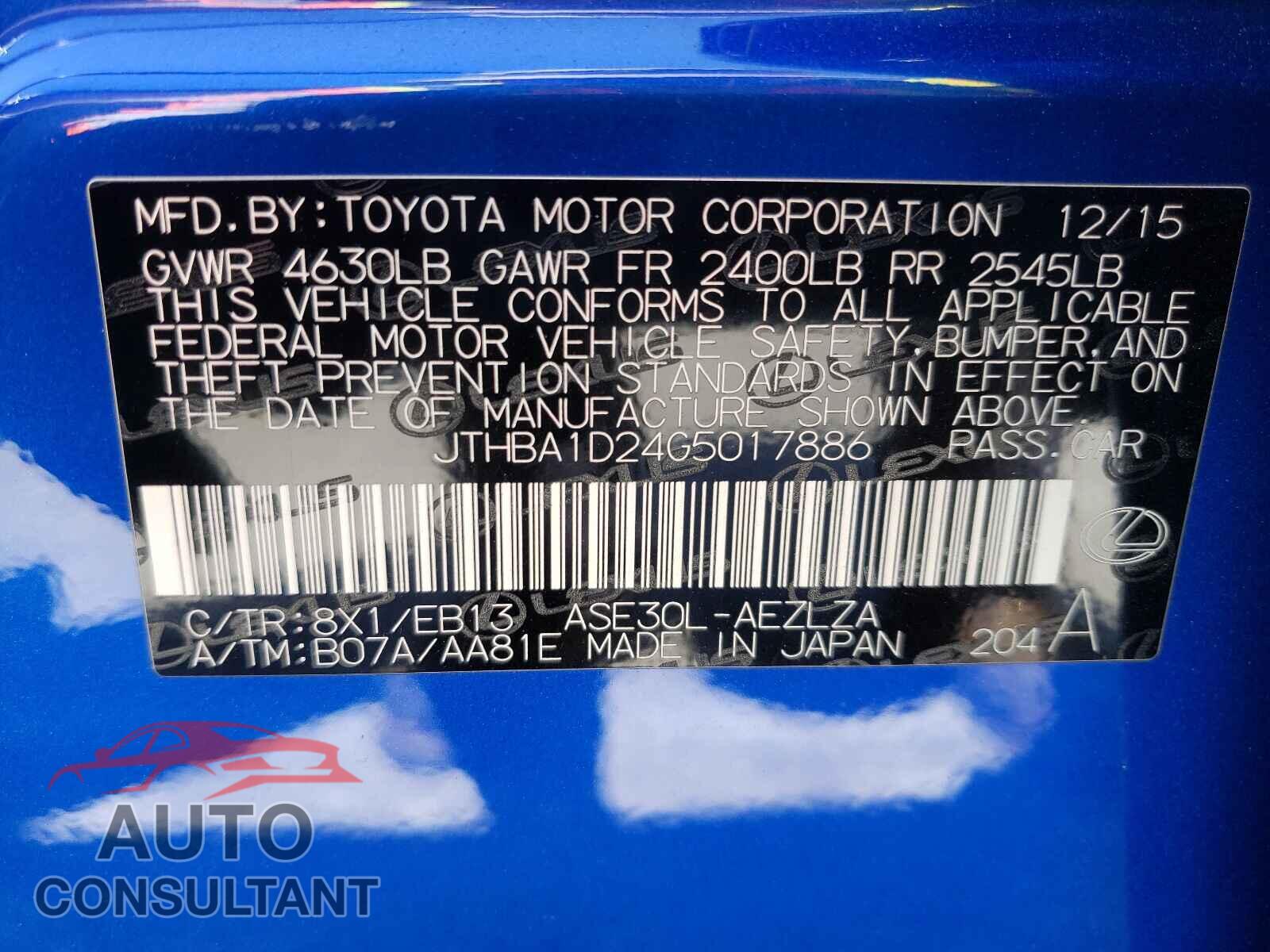 LEXUS IS 2016 - JTHBA1D24G5017886