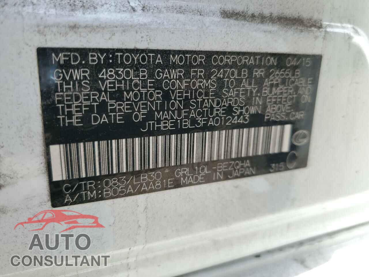 LEXUS GS350 2015 - JTHBE1BL3FA012443