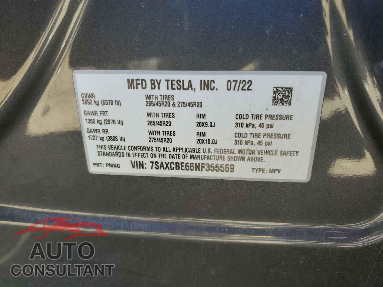 TESLA MODEL X 2022 - 7SAXCBE66NF355569