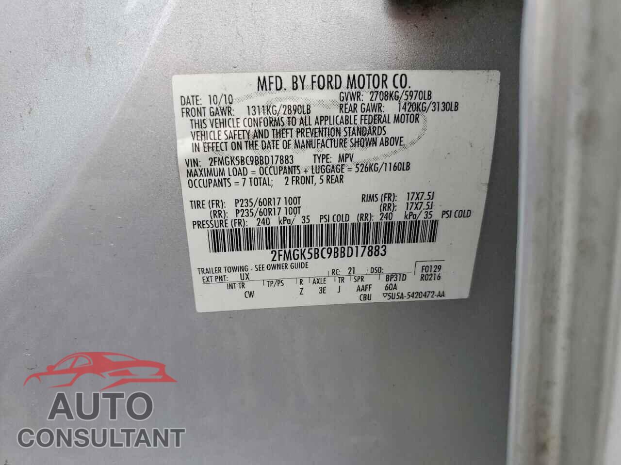 FORD FLEX 2011 - 2FMGK5BC9BBD17883