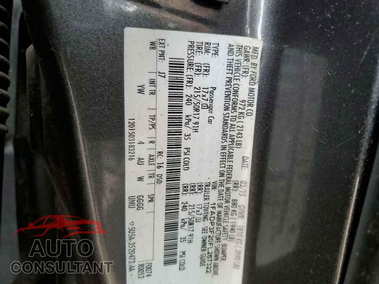 FORD FOCUS 2015 - 1FADP3F20FL267322