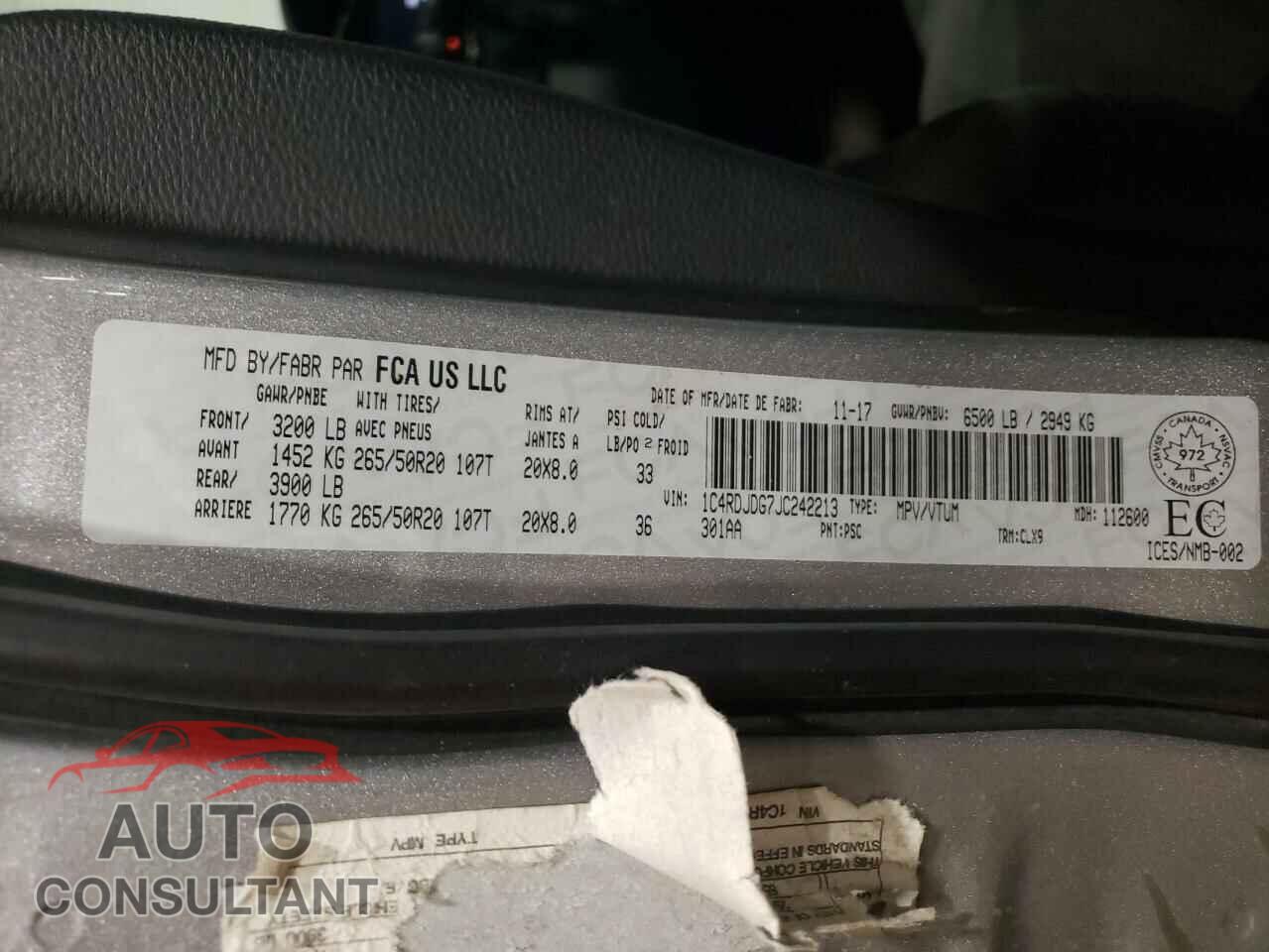 DODGE DURANGO 2018 - 1C4RDJDG7JC242213