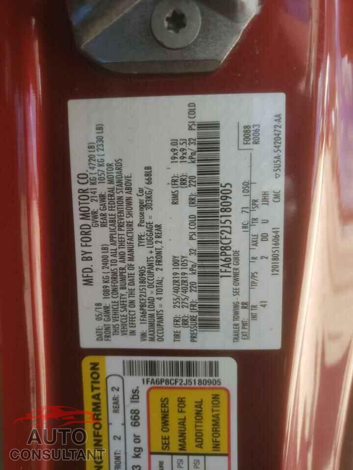 FORD MUSTANG 2018 - 1FA6P8CF2J5180905
