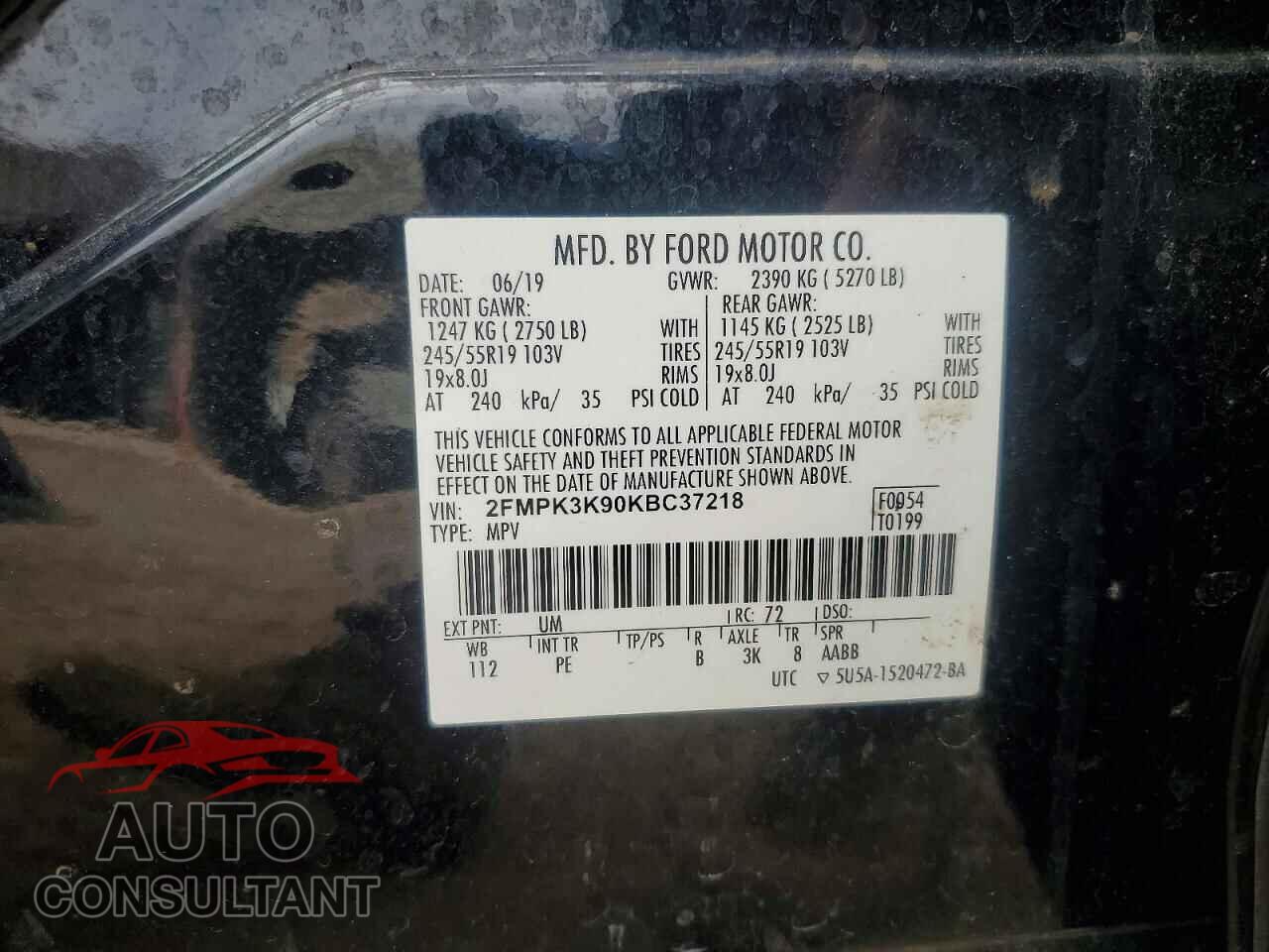 FORD EDGE 2019 - 2FMPK3K90KBC37218