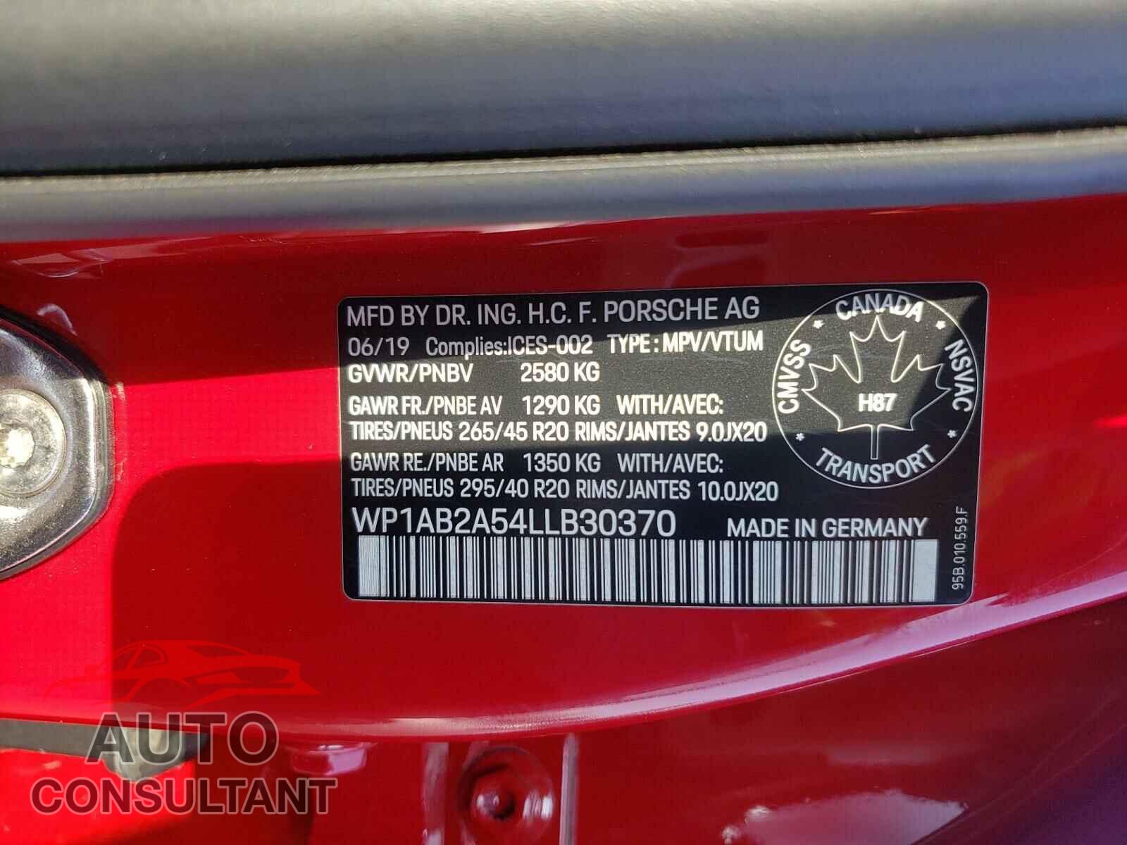 PORSCHE MACAN 2020 - WP1AB2A54LLB30370