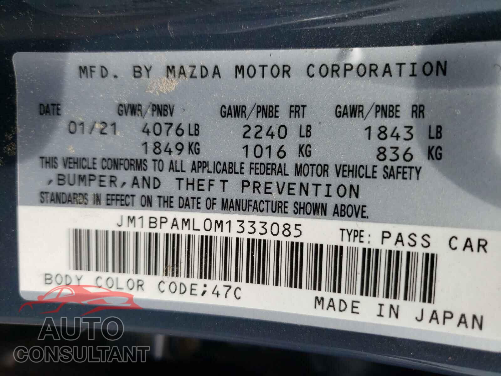 MAZDA 3 2021 - JM1BPAML0M1333085