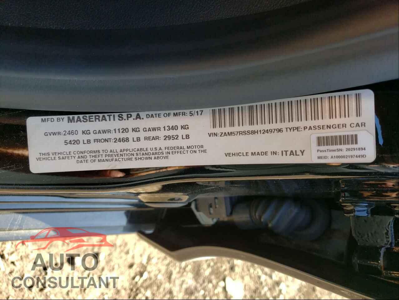 MASERATI ALL MODELS 2017 - ZAM57RSS8H1249796