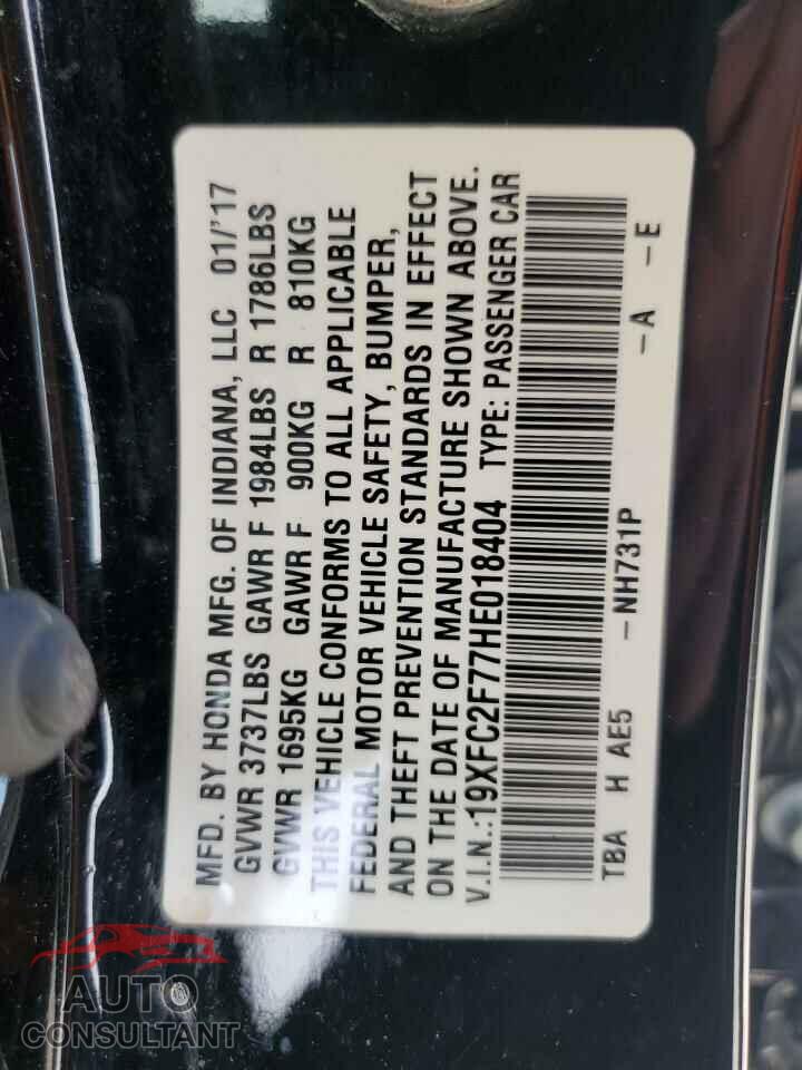 HONDA CIVIC 2017 - 19XFC2F77HE018404