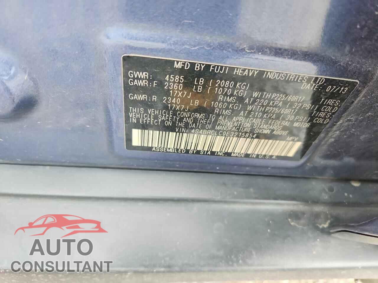 SUBARU OUTBACK 2014 - 4S4BRCLC0E3215854