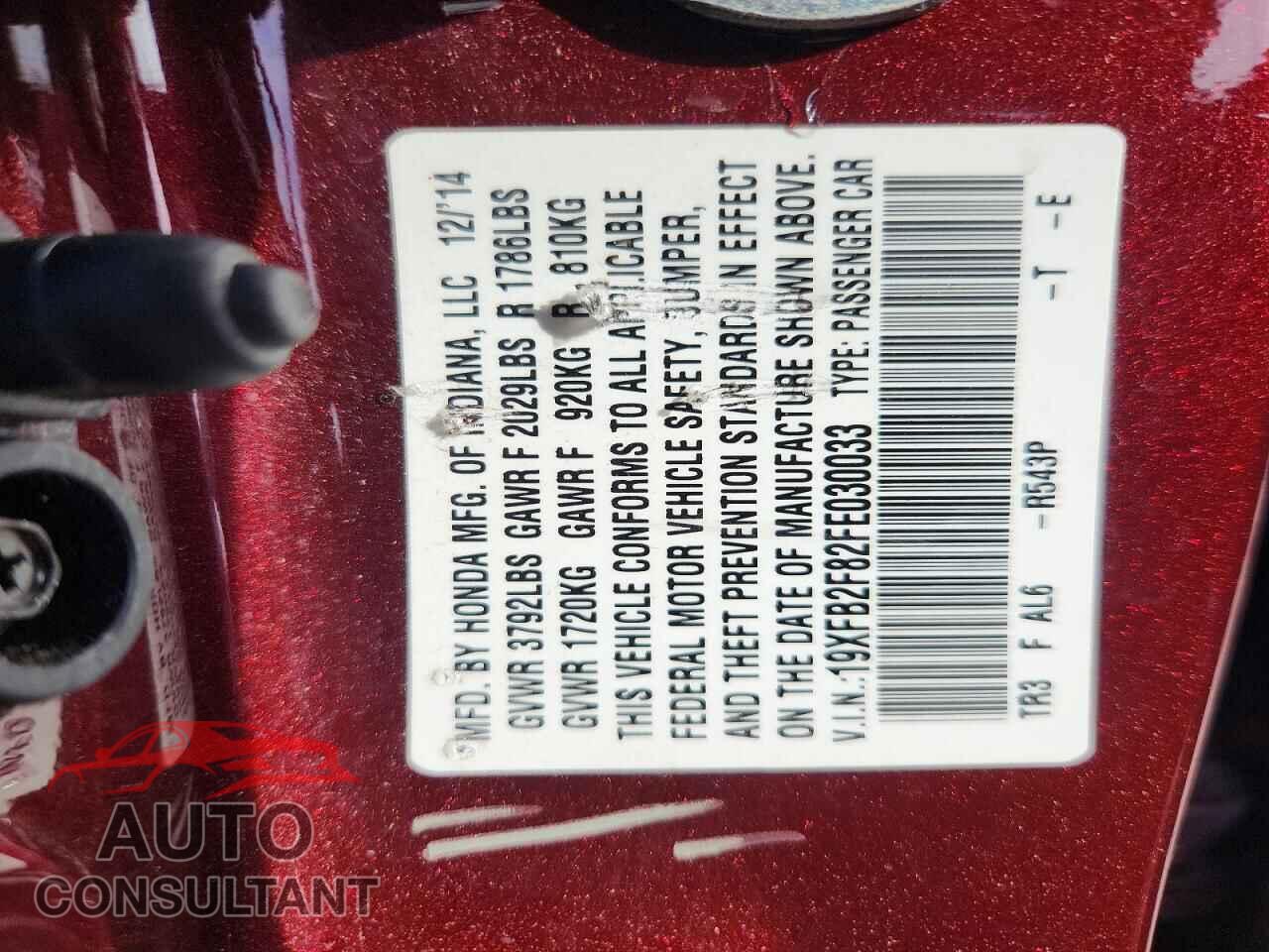 HONDA CIVIC 2015 - 19XFB2F82FE030033