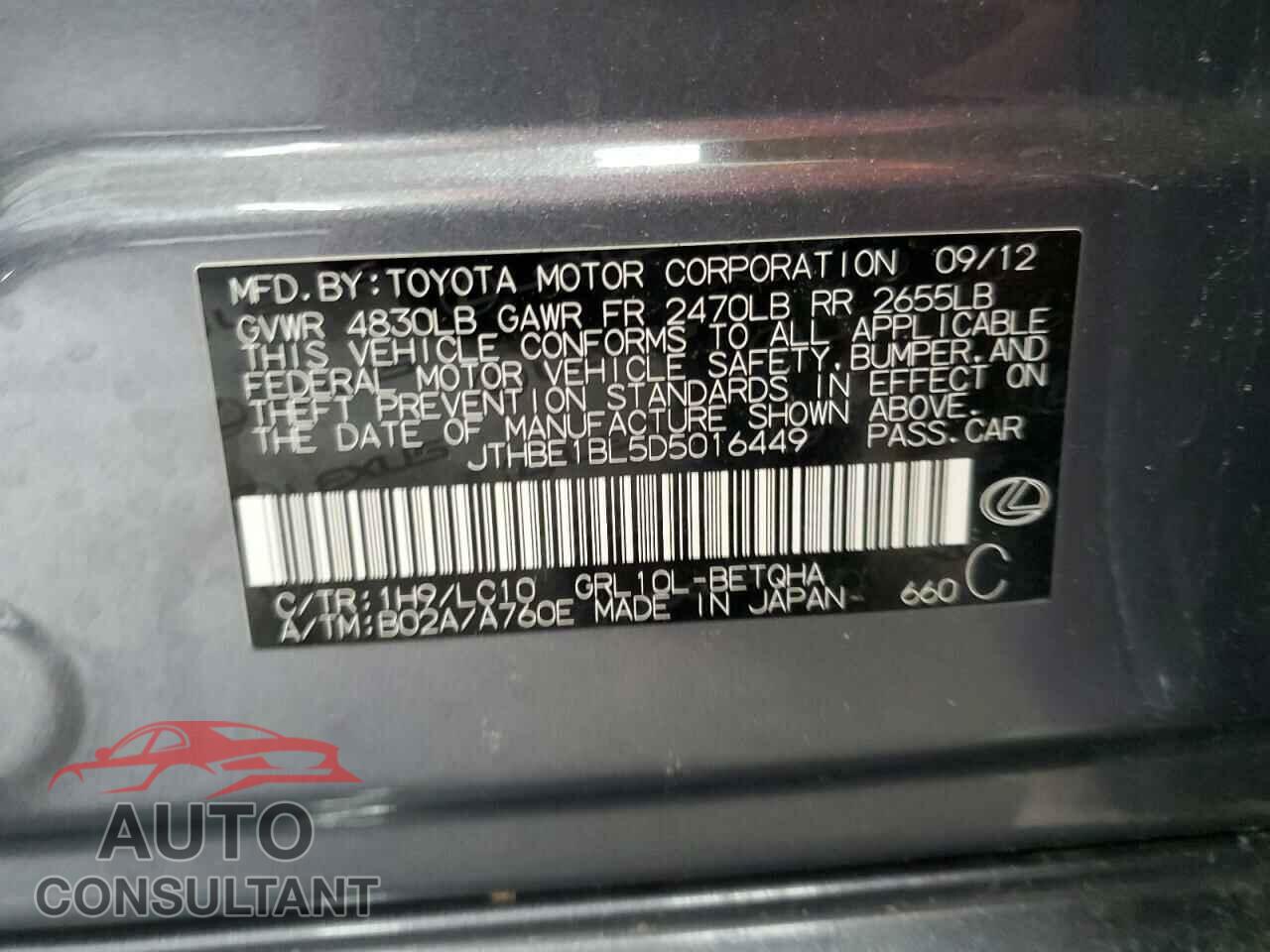 LEXUS GS350 2013 - JTHBE1BL5D5016449