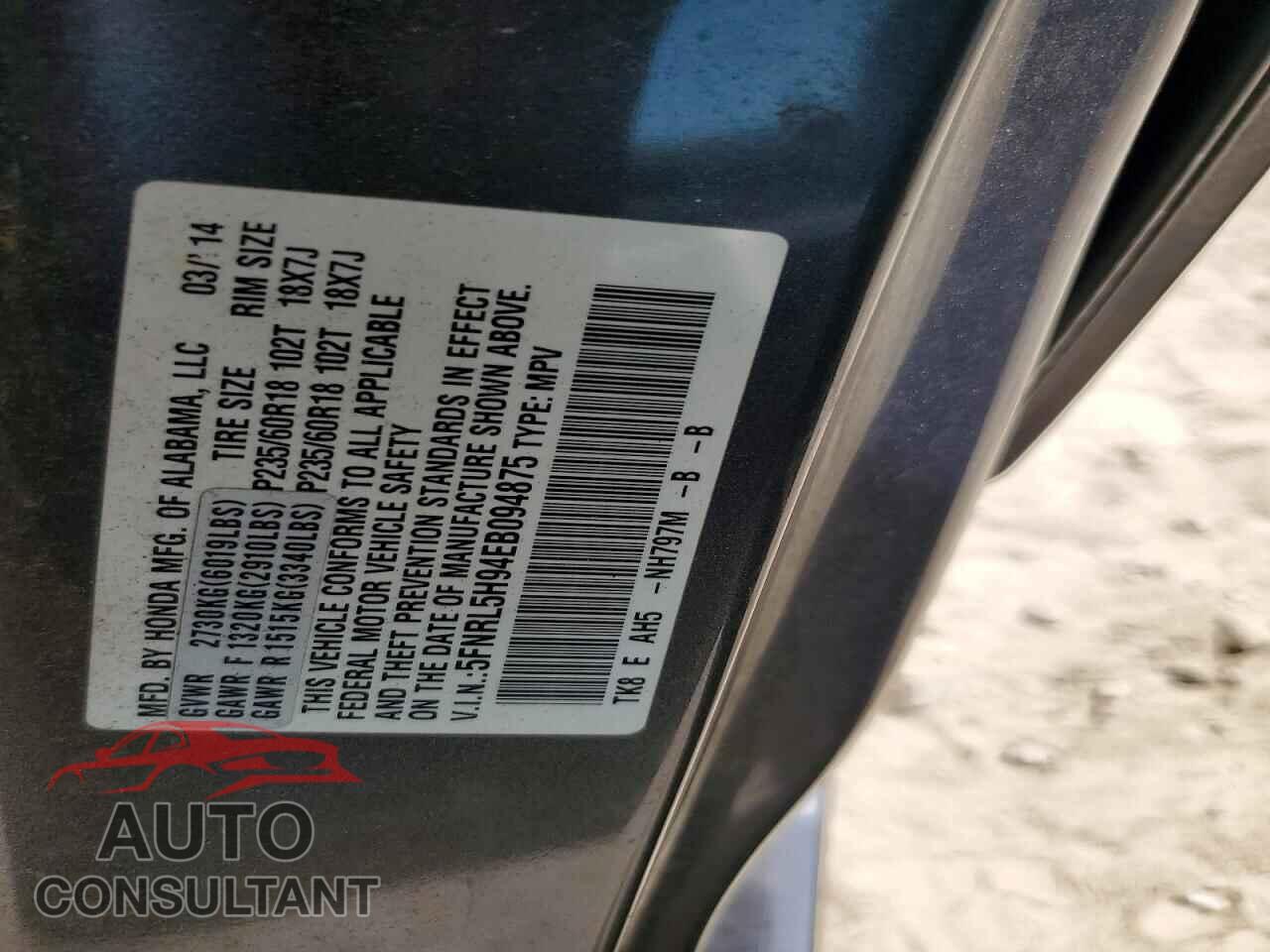 HONDA ODYSSEY 2014 - 5FNRL5H94EB094875