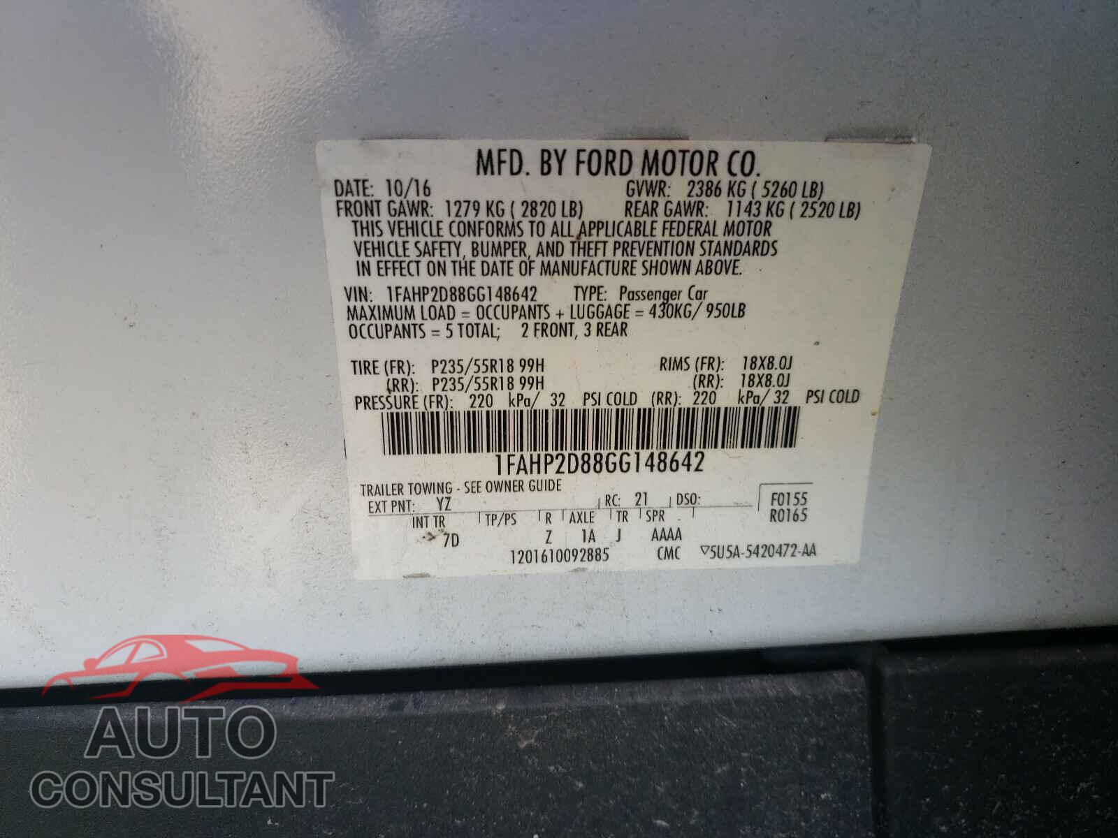 FORD TAURUS 2016 - 1FAHP2D88GG148642