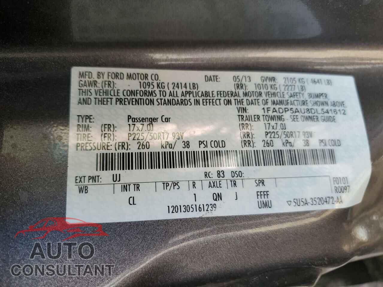 FORD CMAX 2013 - 1FADP5AU8DL541612