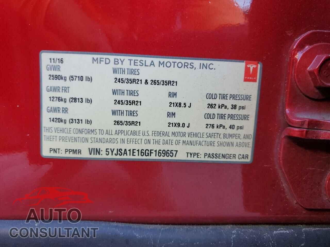 TESLA MODEL S 2016 - 5YJSA1E16GF169657