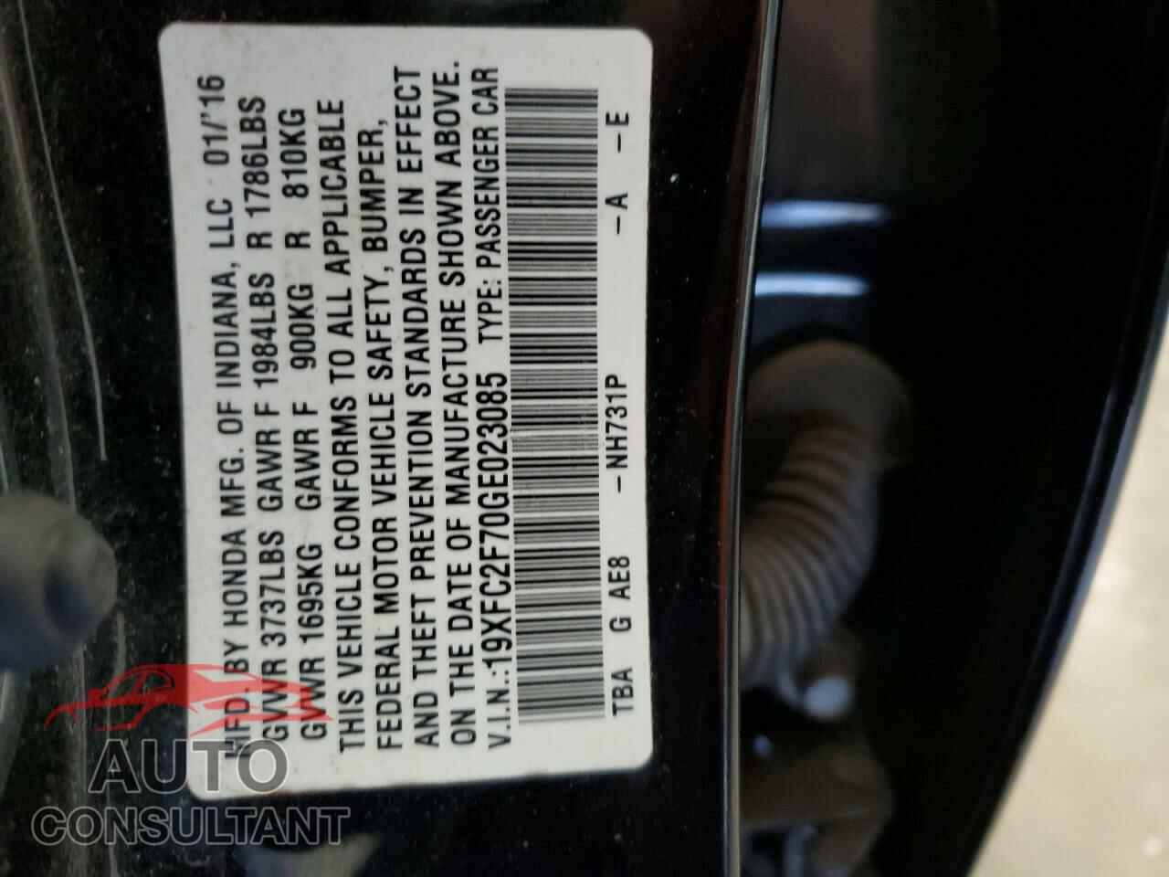 HONDA CIVIC 2016 - 19XFC2F70GE023085