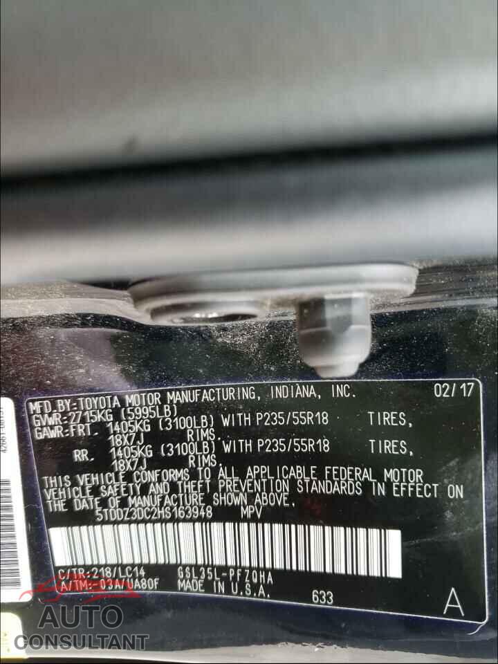 TOYOTA SIENNA 2017 - 5TDDZ3DC2HS163948