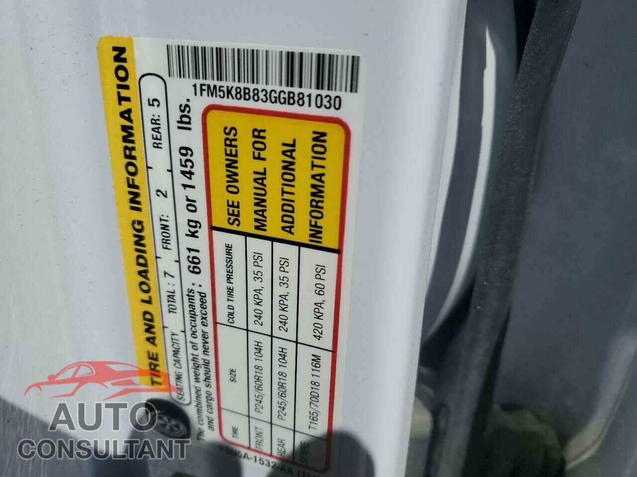 FORD EXPLORER 2016 - 1FM5K8B83GGB81030