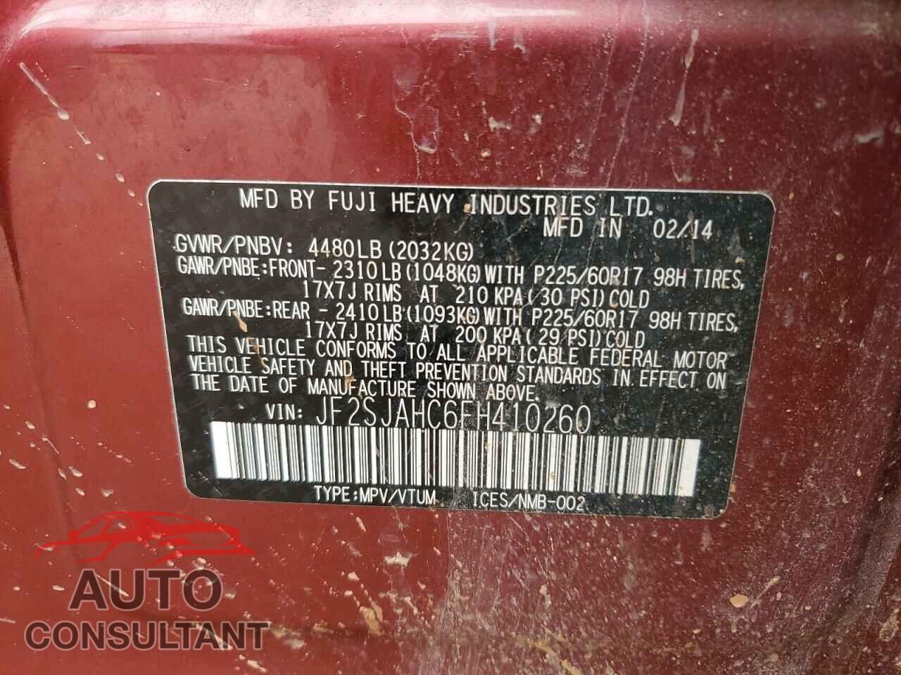 SUBARU FORESTER 2015 - JF2SJAHC6FH410260
