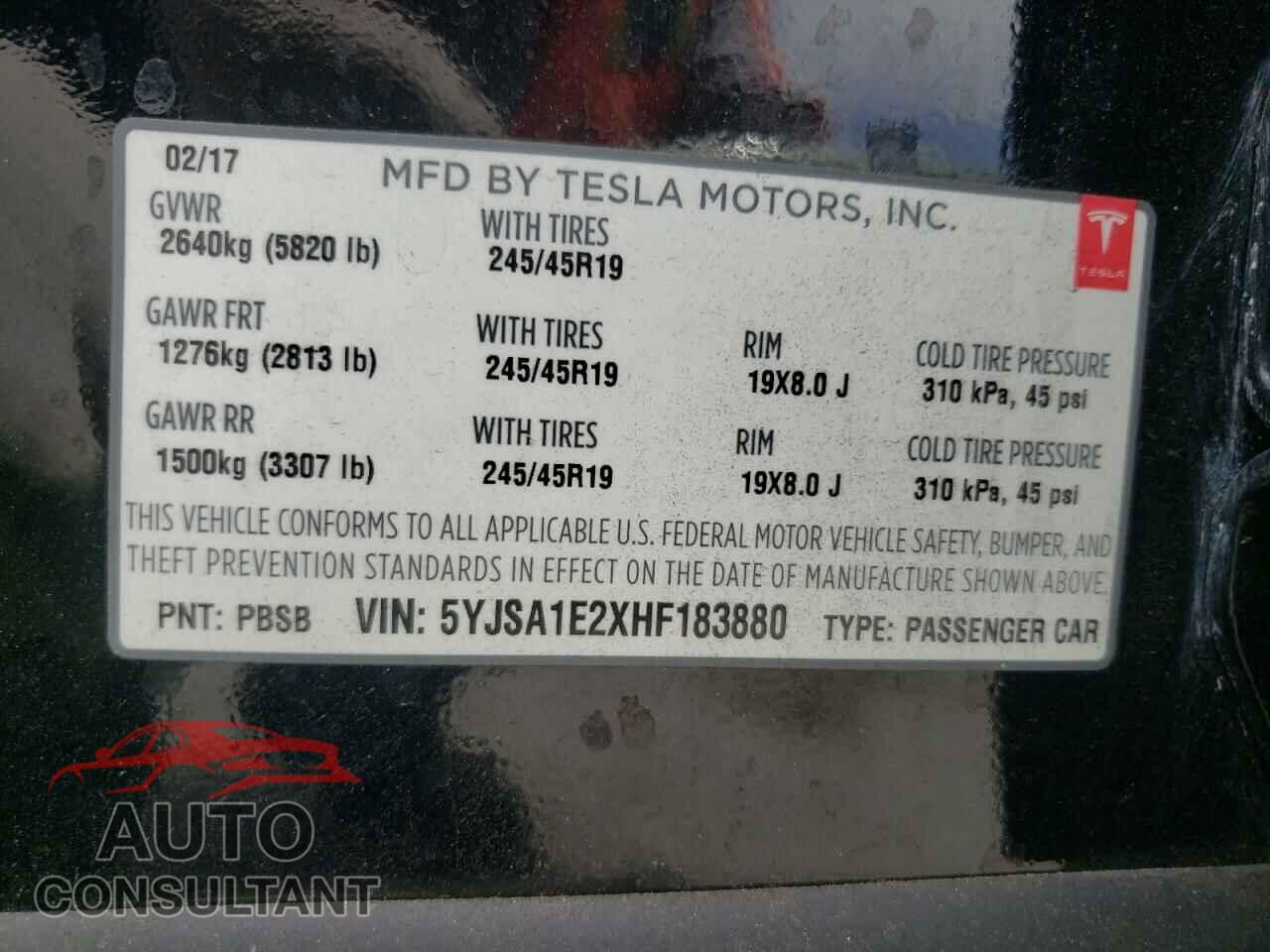 TESLA MODEL S 2017 - 5YJSA1E2XHF183880