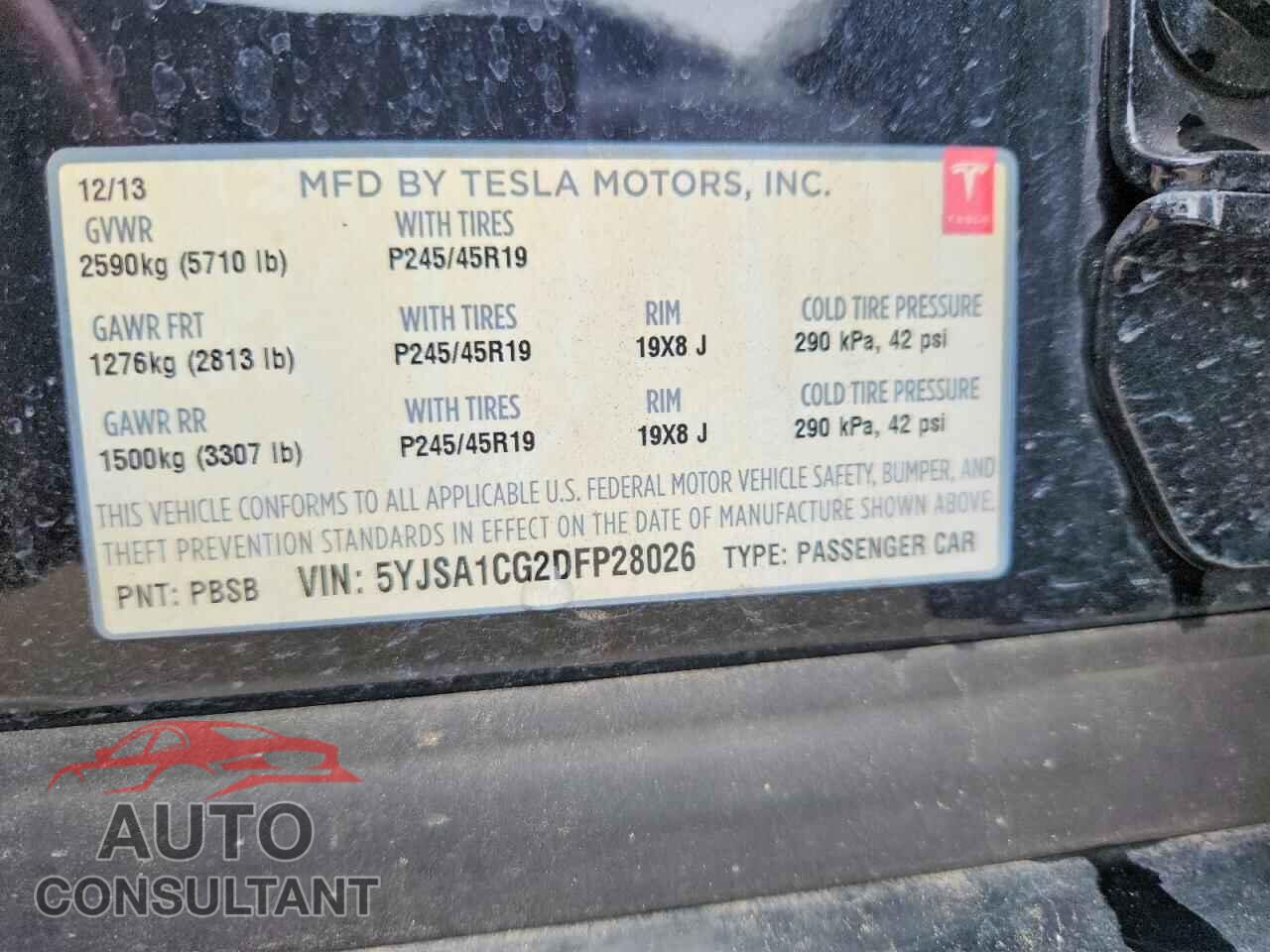 TESLA MODEL S 2013 - 5YJSA1CG2DFP28026