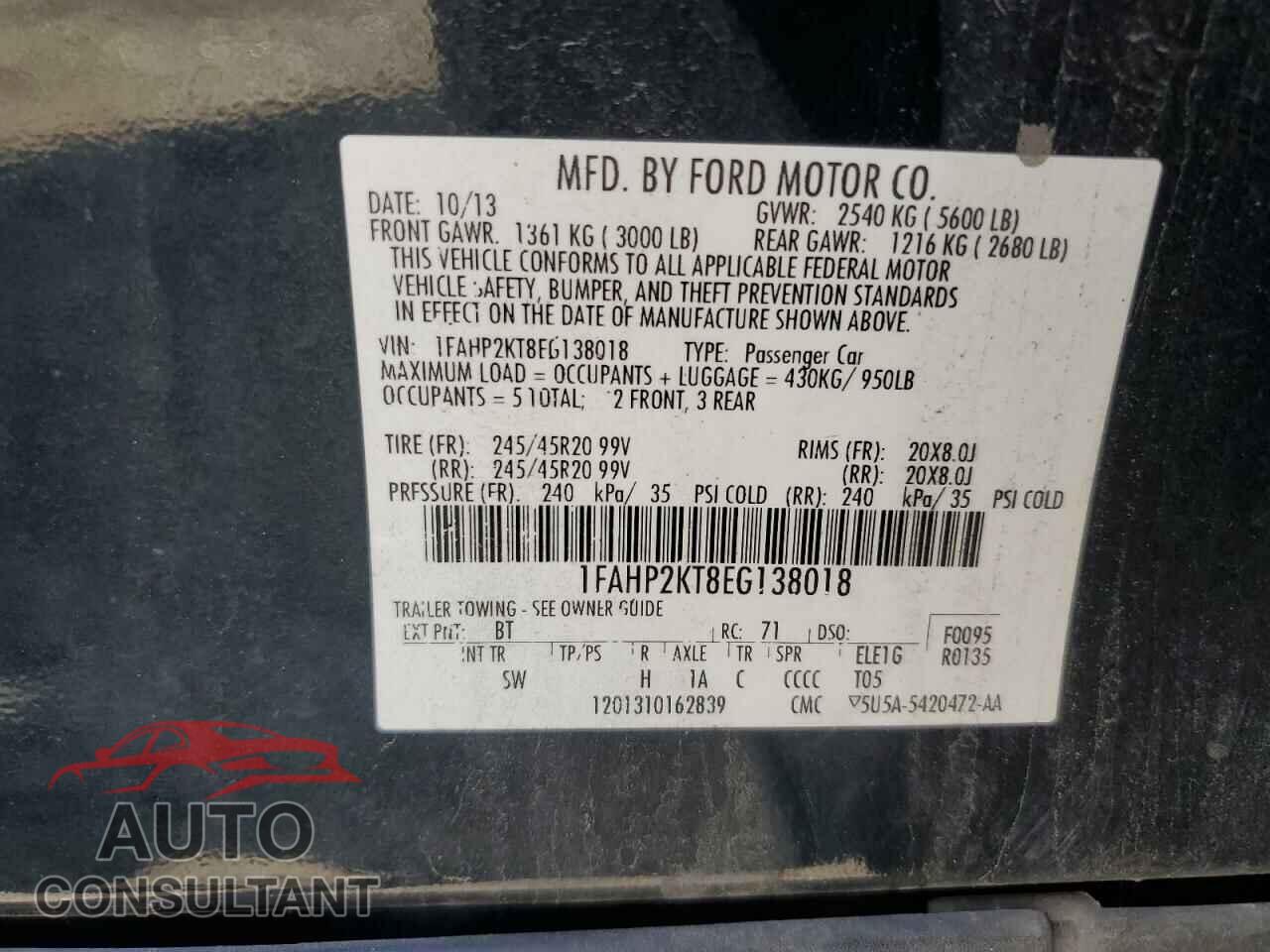 FORD TAURUS 2014 - 1FAHP2KT8EG138018