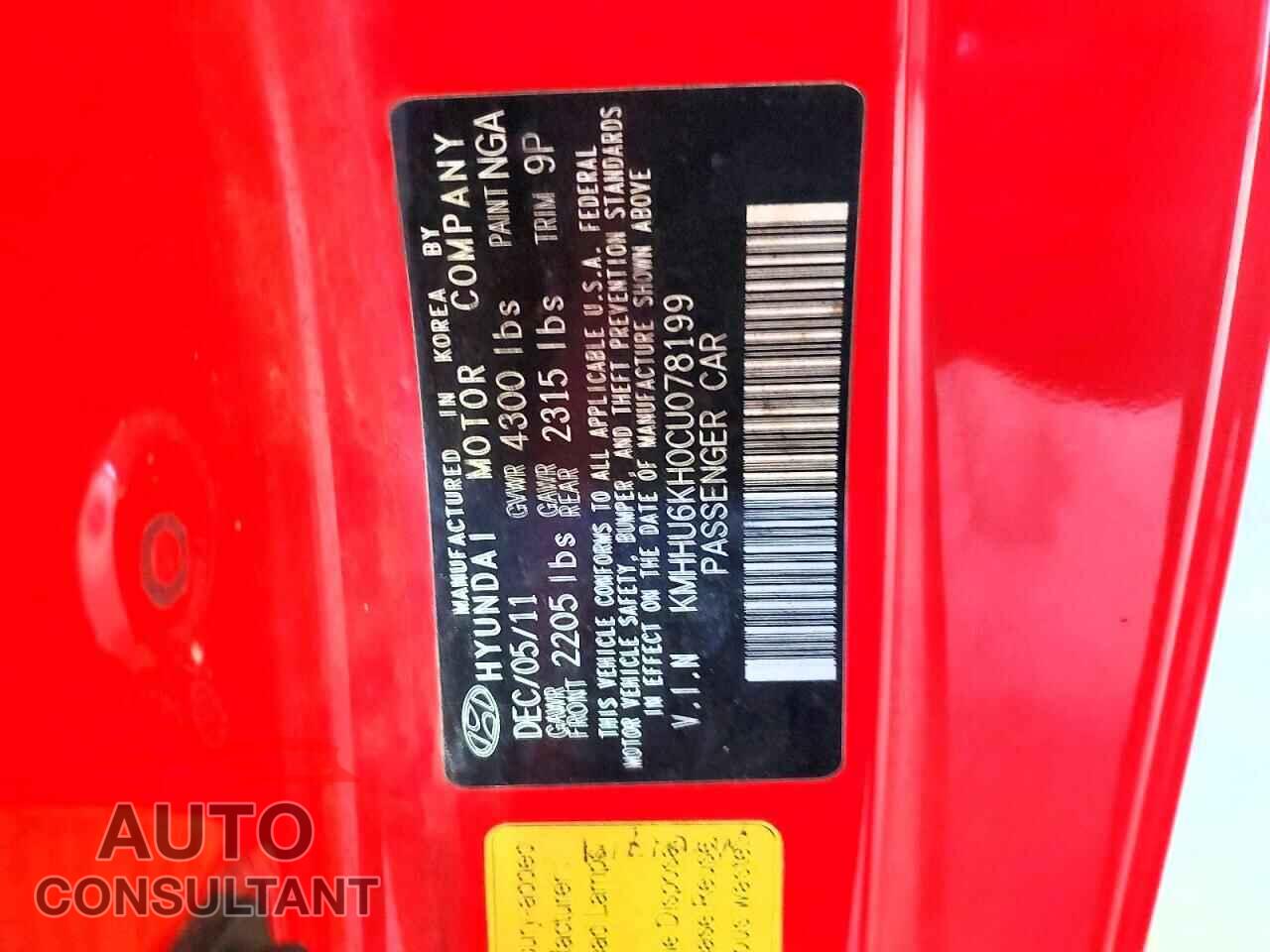 HYUNDAI GENESIS 2012 - KMHHU6KH0CU078199