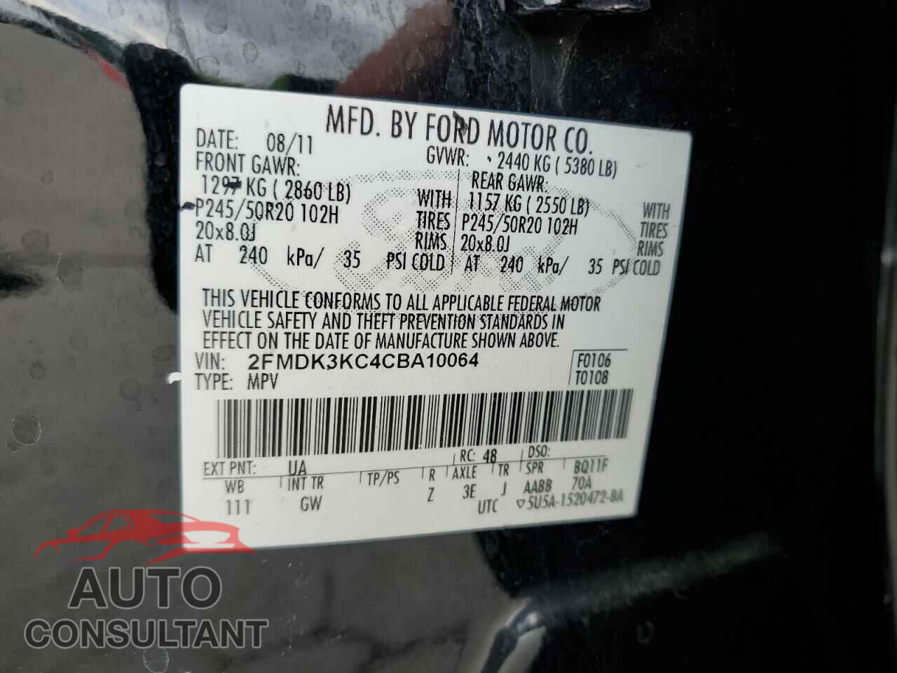 FORD EDGE 2012 - 2FMDK3KC4CBA10064