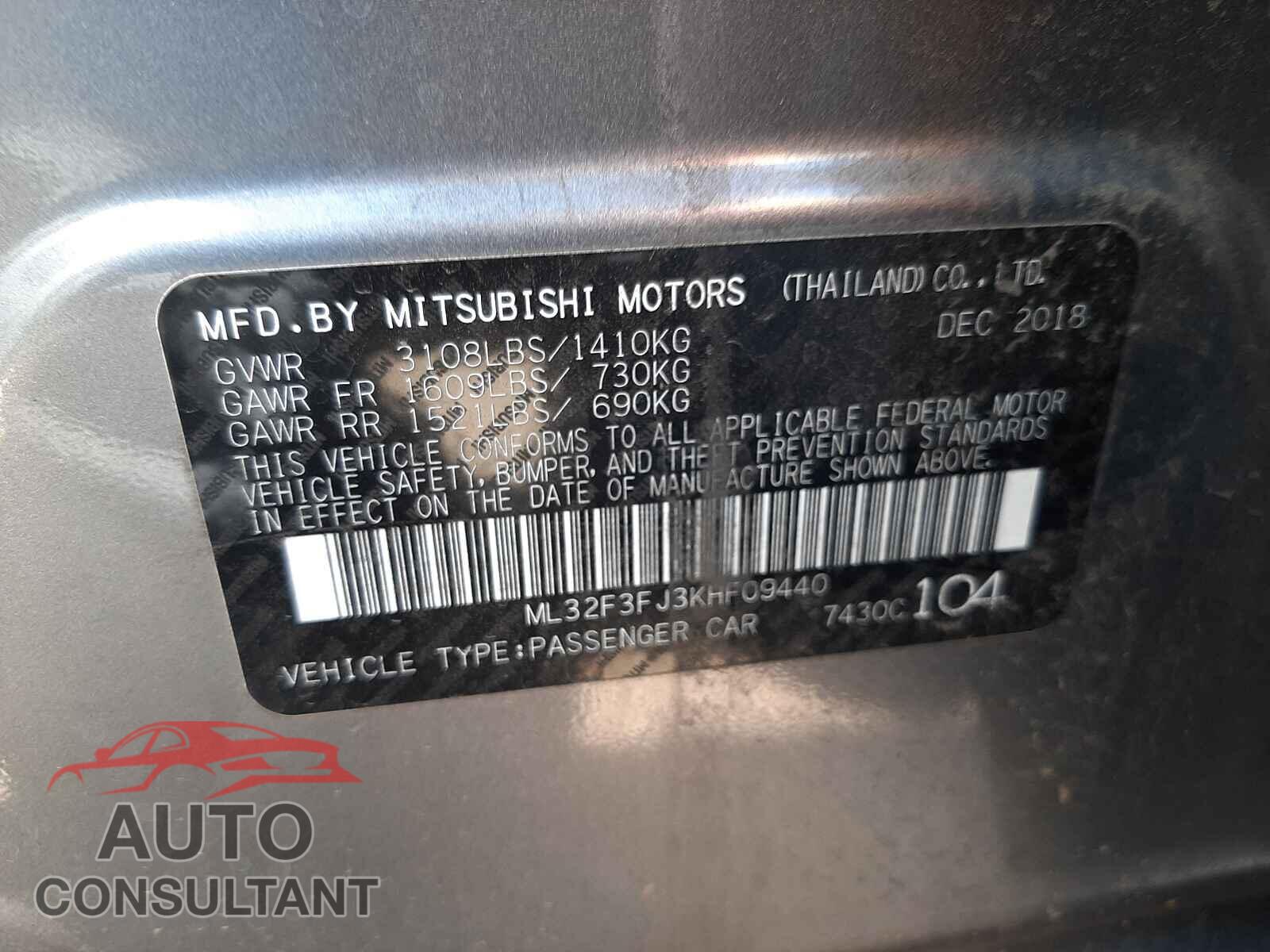 MITSUBISHI MIRAGE 2019 - ML32F3FJ3KHF09440