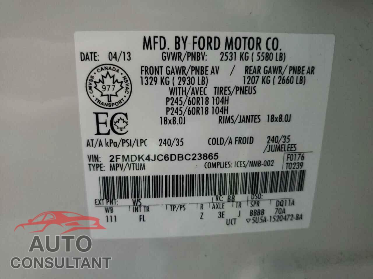 FORD EDGE 2013 - 2FMDK4JC6DBC23865