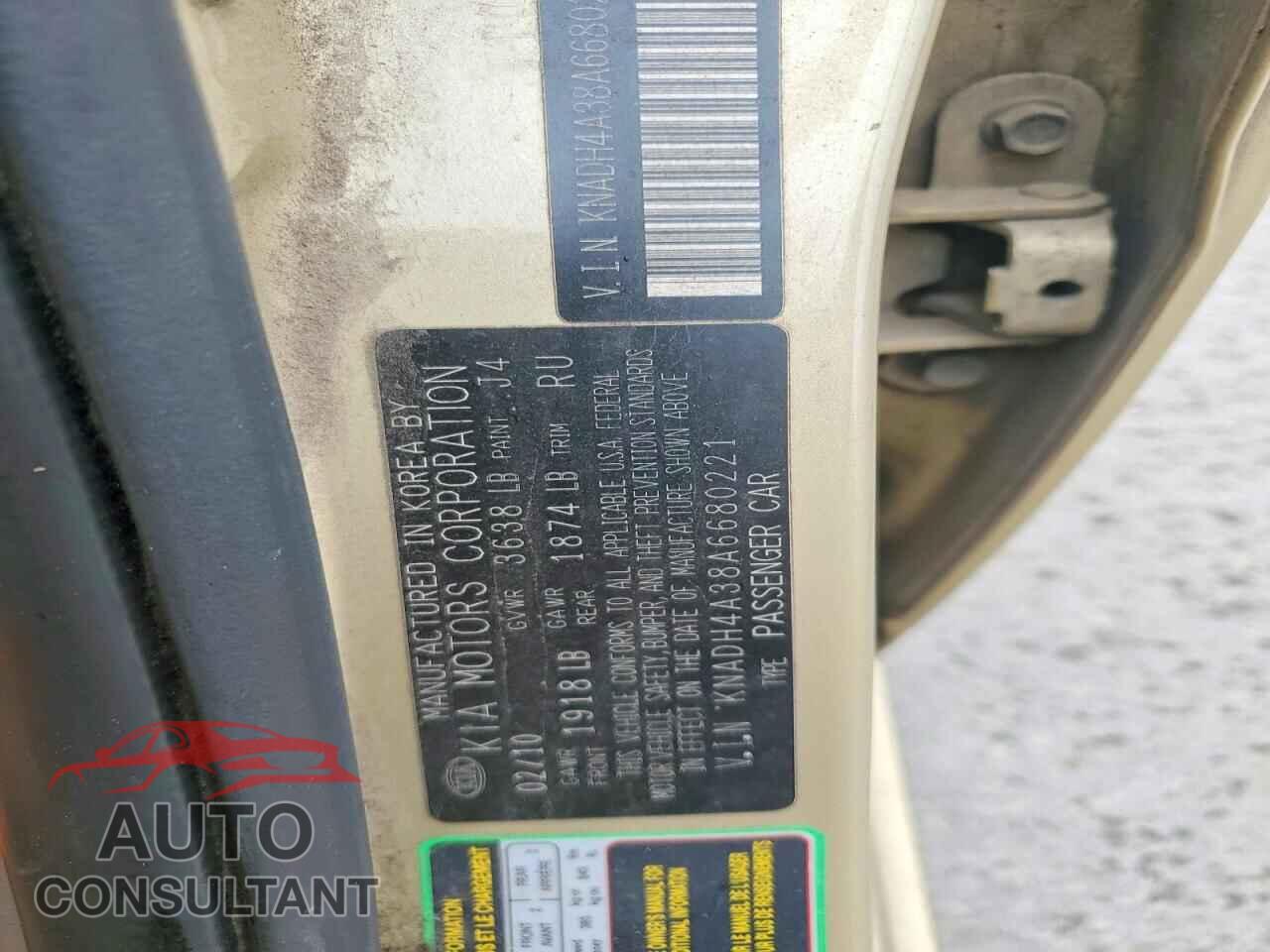 KIA RIO 2010 - KNADH4A38A6680221